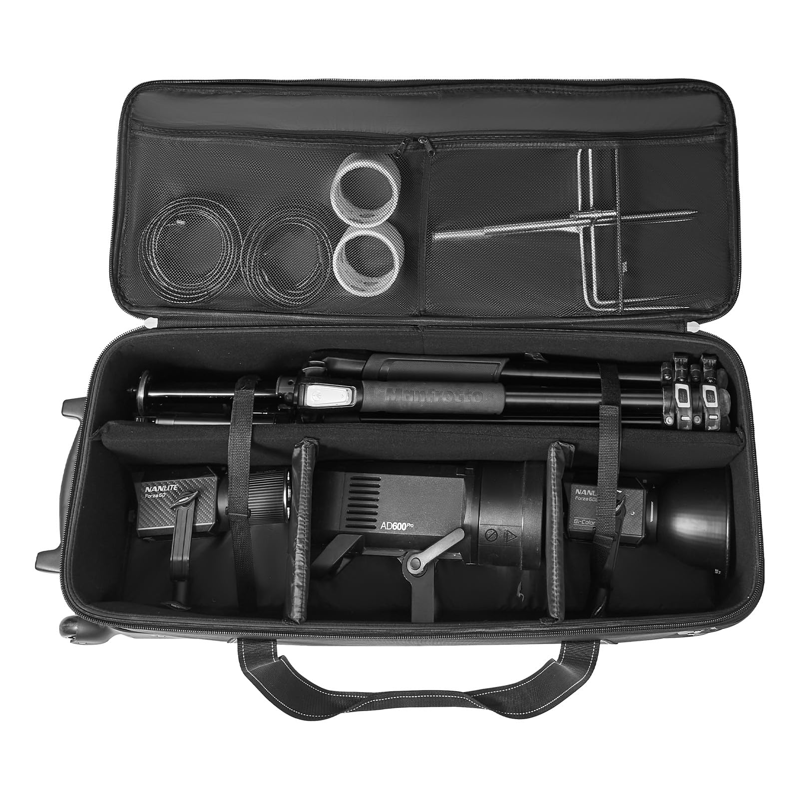 VEVOR Estuche con Ruedas para Equipo de Estudio 91 x 30 x 35,5 cm, Bolsa con Ruedas para Cámara, Correas, Asa Acolchada en el Compartimento para Soportes de Iluminación, Trípodes y Telescopios, Negro