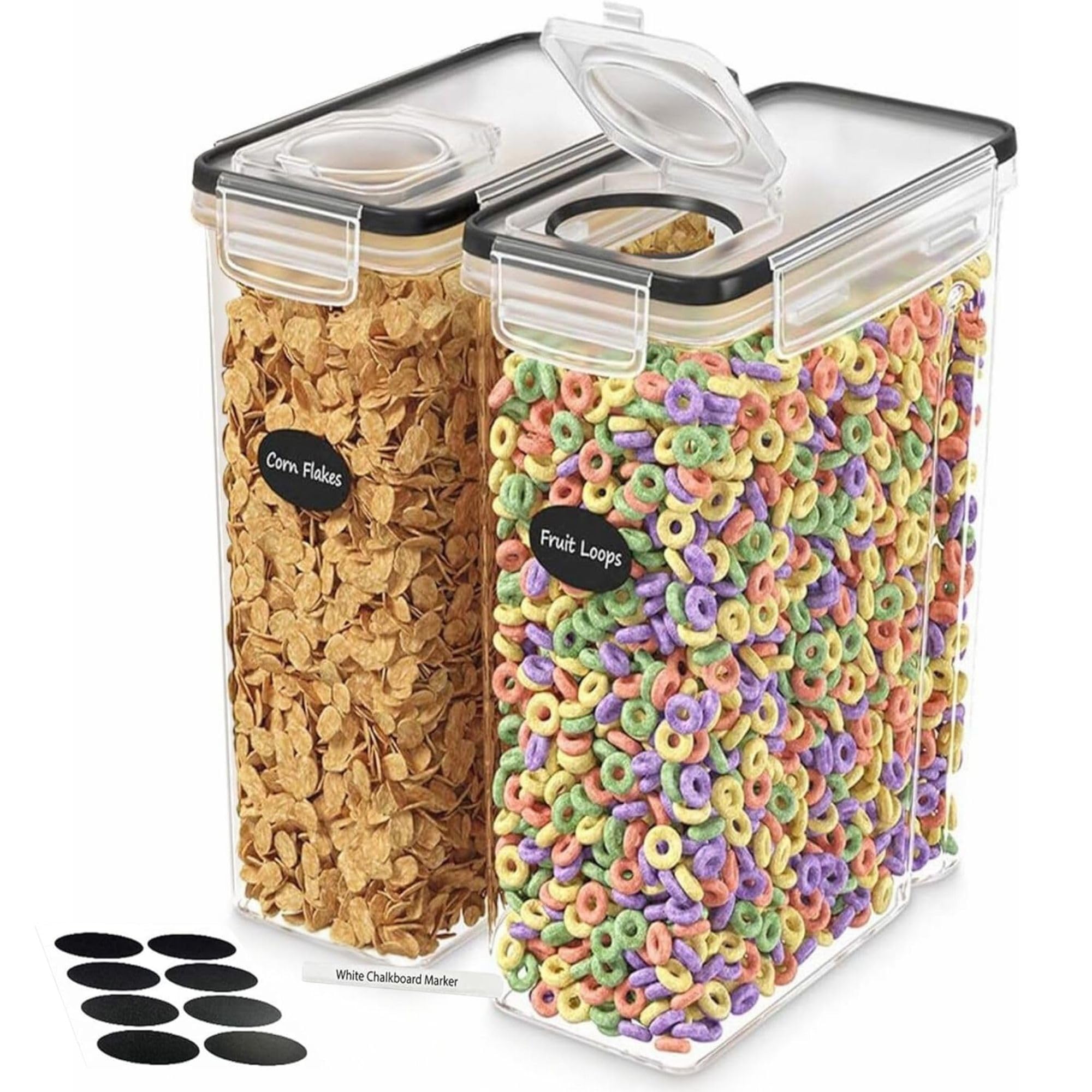 Panzy Home Transparent 4L Cereal Storage Containers – Airtight Flip-Top Lids, Bpa-Free, Clear Plastic With Labels For Easy Organization– Kitchen Pantry Organiser – Ideal For Cereal, Cornflakes, And Dry Foods (2)