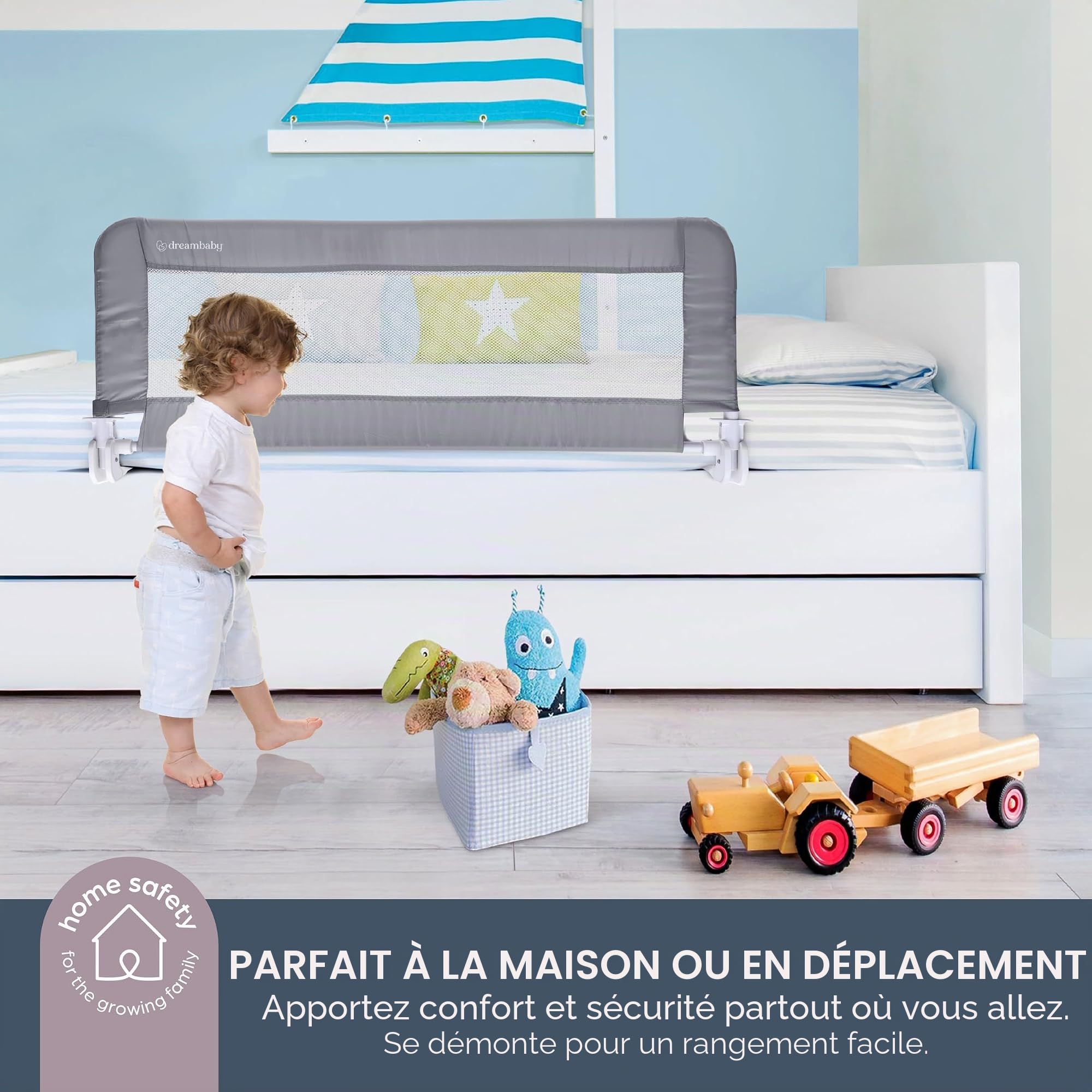 Dreambaby Prague Barrière de lit pour Tout-Petits – Barrière de sécurité Pliable et Portable pour Tout-Petits – Convient aux Matelas Simple à King Size avec Bases de lit Plates – 110 cm de Large x