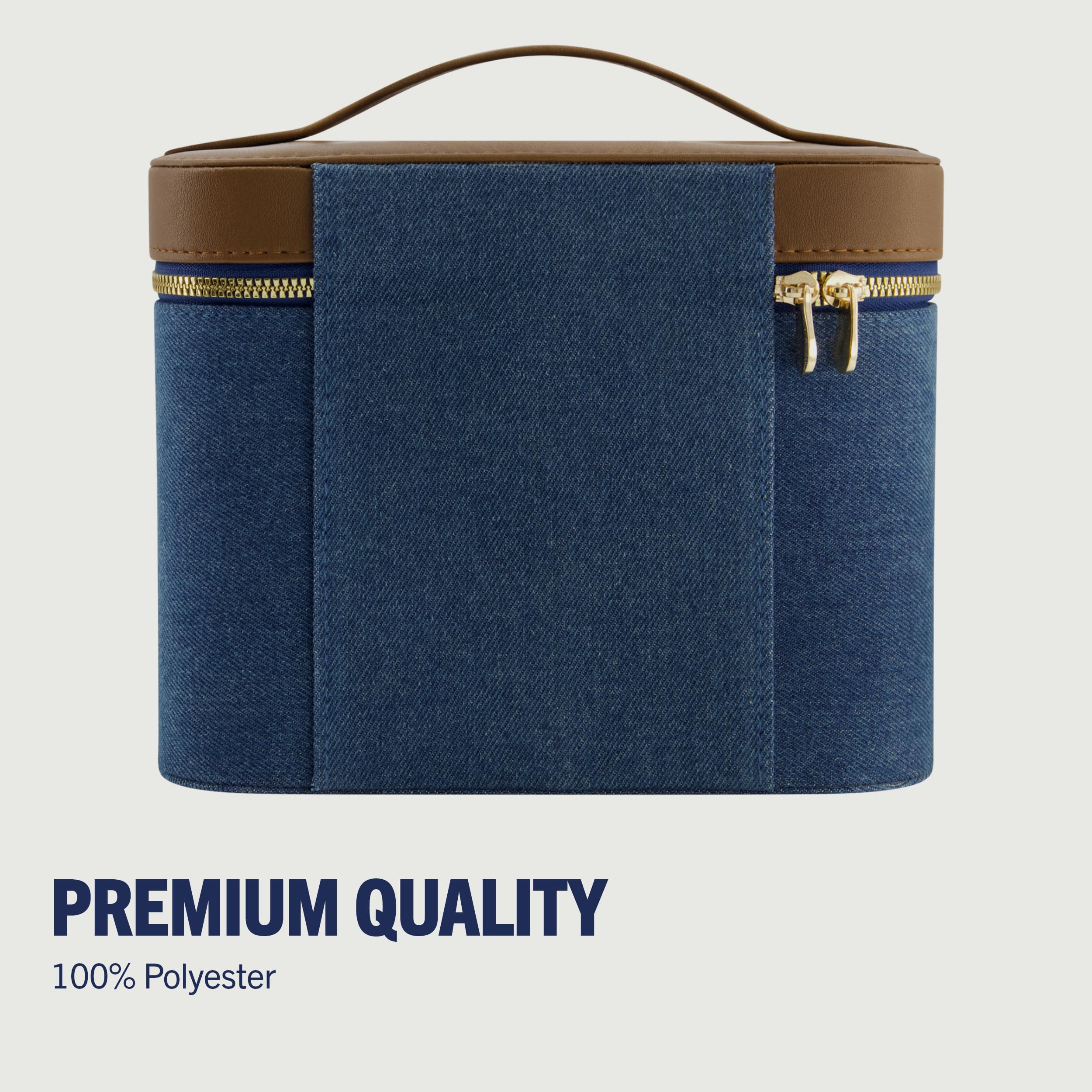 True Religion Beauty case da donna, grande organizer da viaggio con specchio, denim