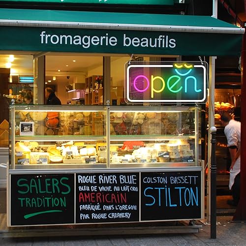 Miniatura 8 de Letreros LED de apertura para negocios, letrero abierto de neón, 15.7 x 7.9 pulgadas, luz eléctrica brillante, colorido, con adaptador UL para