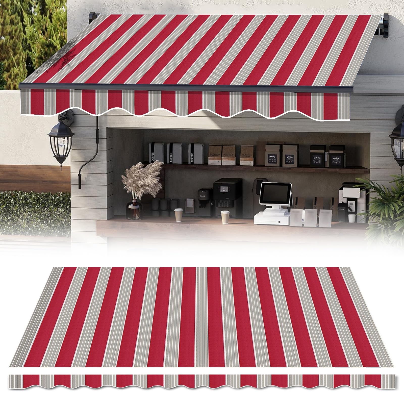 Tessuto di ricambio per patio adatto per 8,2 '10' 11' 12' 13' 14' 15' 16' ning vinile poliestere resistente alle intemperie per cortile terrazza balcone (senza e) (E 4 x 2,4 m)