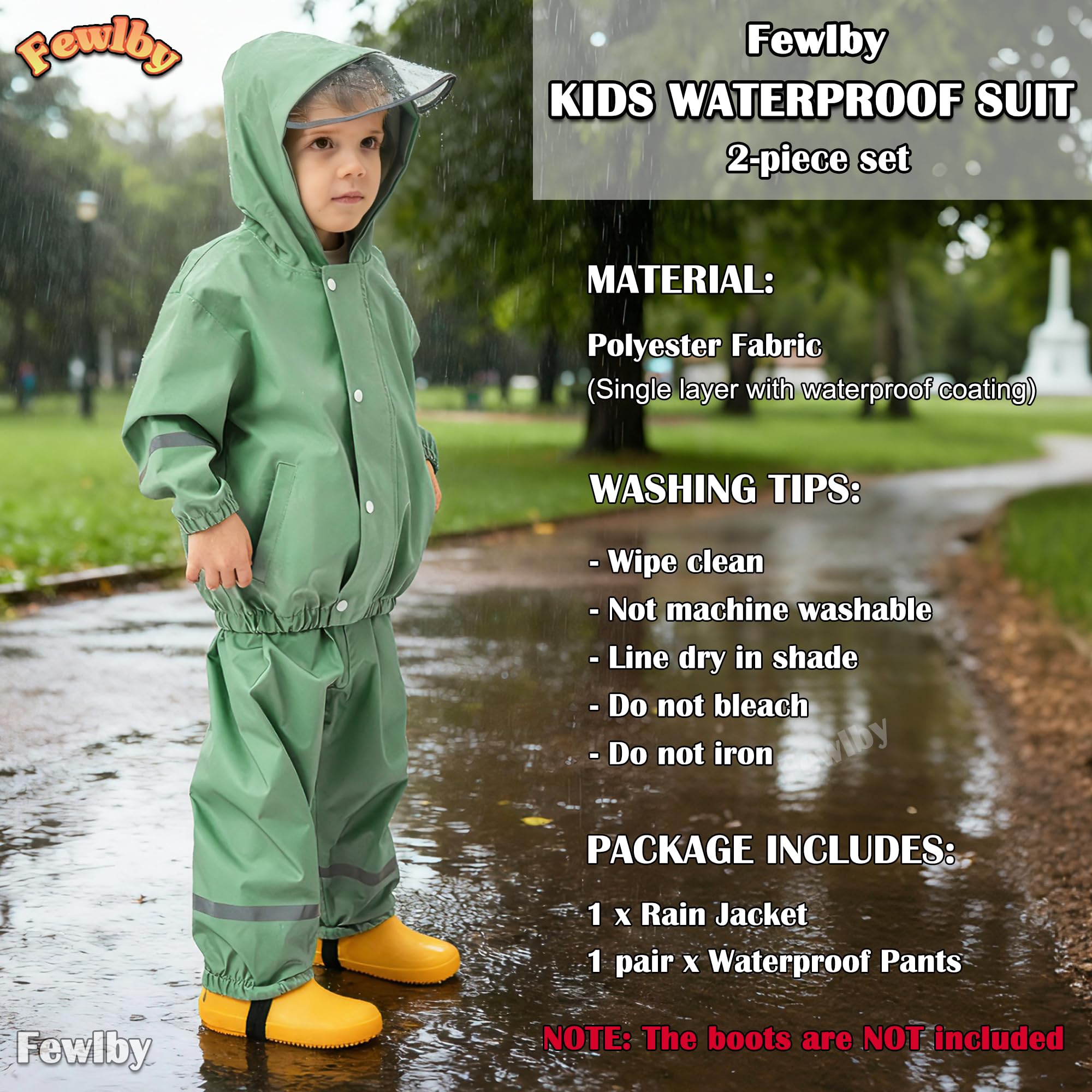 Fewlby Regenanzug Kinder Matschanzug, Mädchen Jungen Regenjacke und Regenhose Regen-Anzug 2PCS Set, Wind- und wasserdichte Zweiteiliger Regenbekleidung