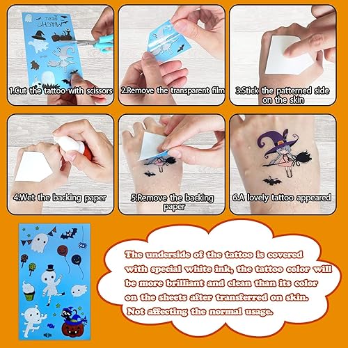 Miniatura 5 de Partywind Decoraciones de fiesta de Halloween brillantes, calcomanías luminosas de Halloween para niños, tatuajes temporales para suministros de