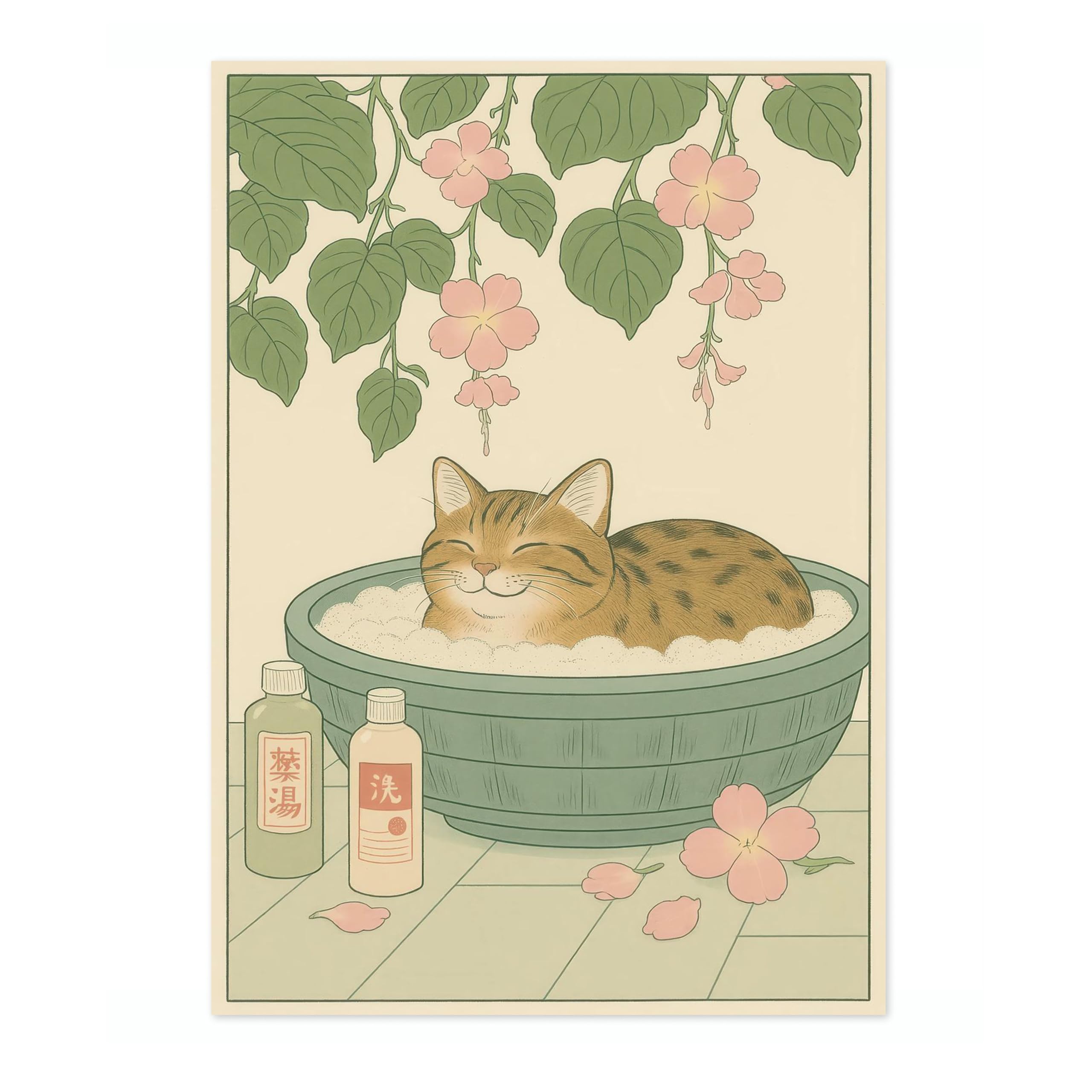 Soapy Whiskers Anime Animal Poster, Funny Bathroom Wall Art Print, Manga, Bathroom Wall Art, Toilet Decor, A5 (Print Only) - 21x14.8cm — image 1