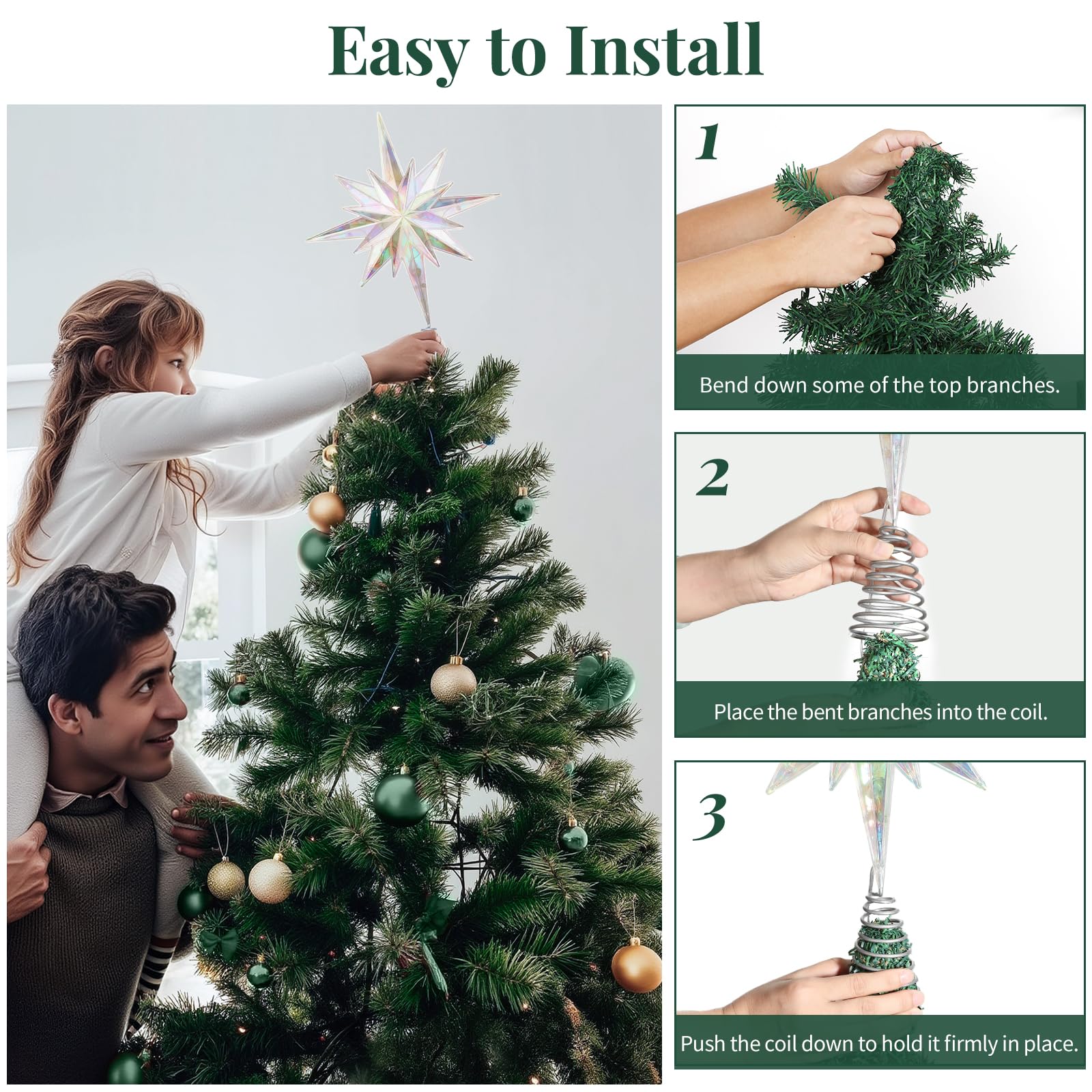 Lewondr Weihnachtsstern Baumspitze, 15,35" 20 LED Baumspitze, Fernbedienung Und USB-Betriebene Bethlehem Polaris Baumspitze Für Zuhause, 6-Stunden-Timer 8 Modi Weihnachtsdekoration, Farbiges Licht