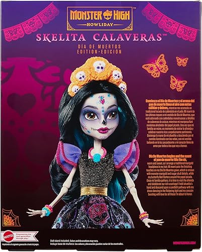 Miniatura 6 de Monster High Muñeca Skelita Calaveras Dia De Muertos coleccionable con detalles tradicionales de calavera de azúcar y caléndula
