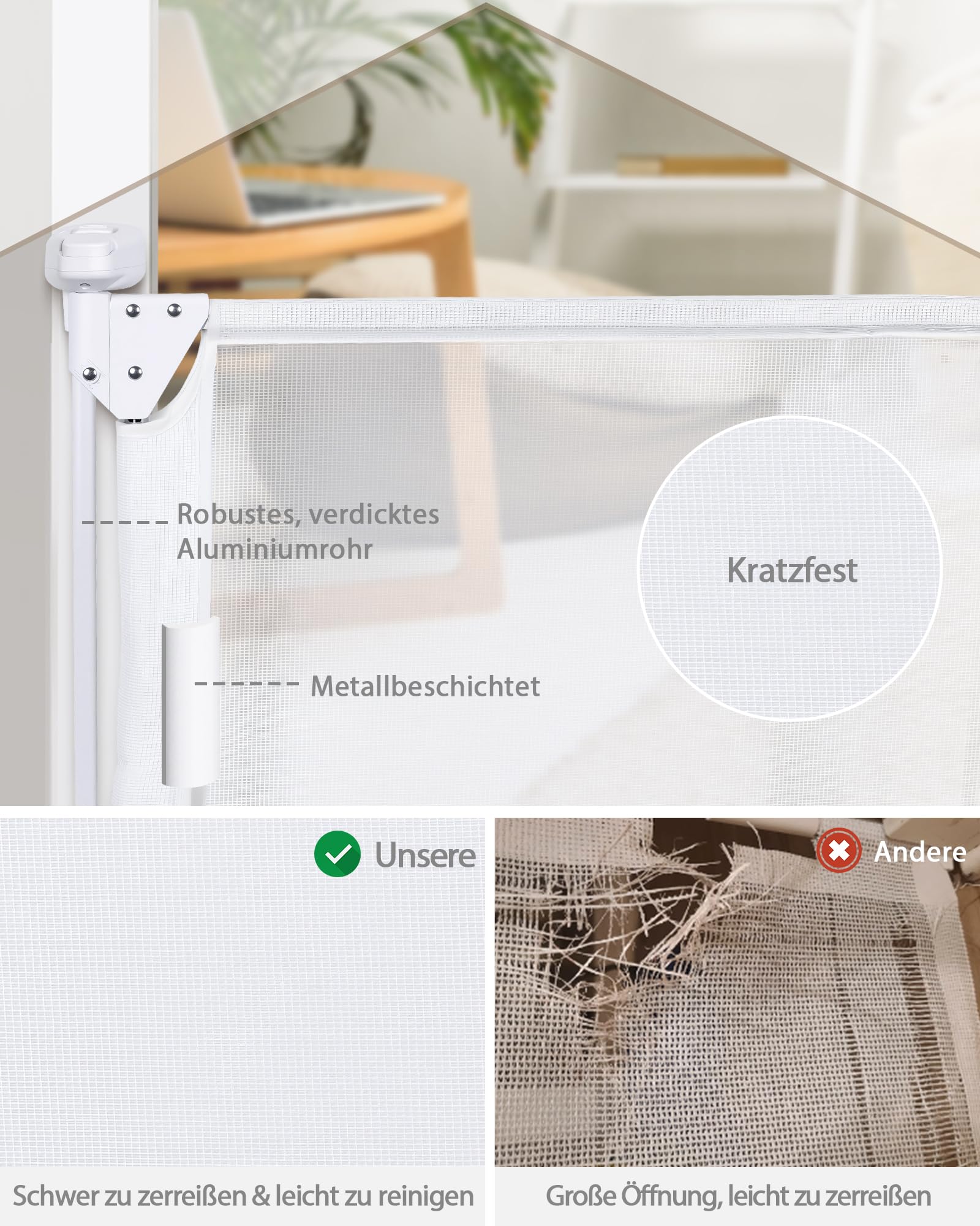 HOMGEN Treppenschutzgitter Babygitter ohne Bodenstange weiß verstellbar 81-140cm für Treppen & Tür für Kleinkinder & Haustiere Innen Außen