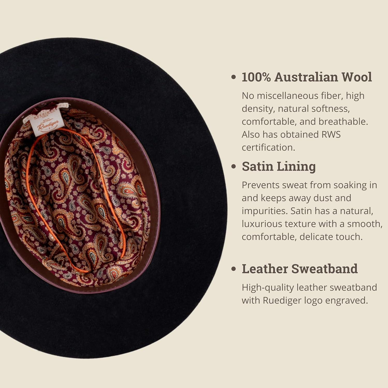 RUEDIGER Vintage Short Brim Fedora Hats 100% Wool Firm Felt Hat Panama Gambler Hat with Lightning Logo Handmade Distressed - Image 2