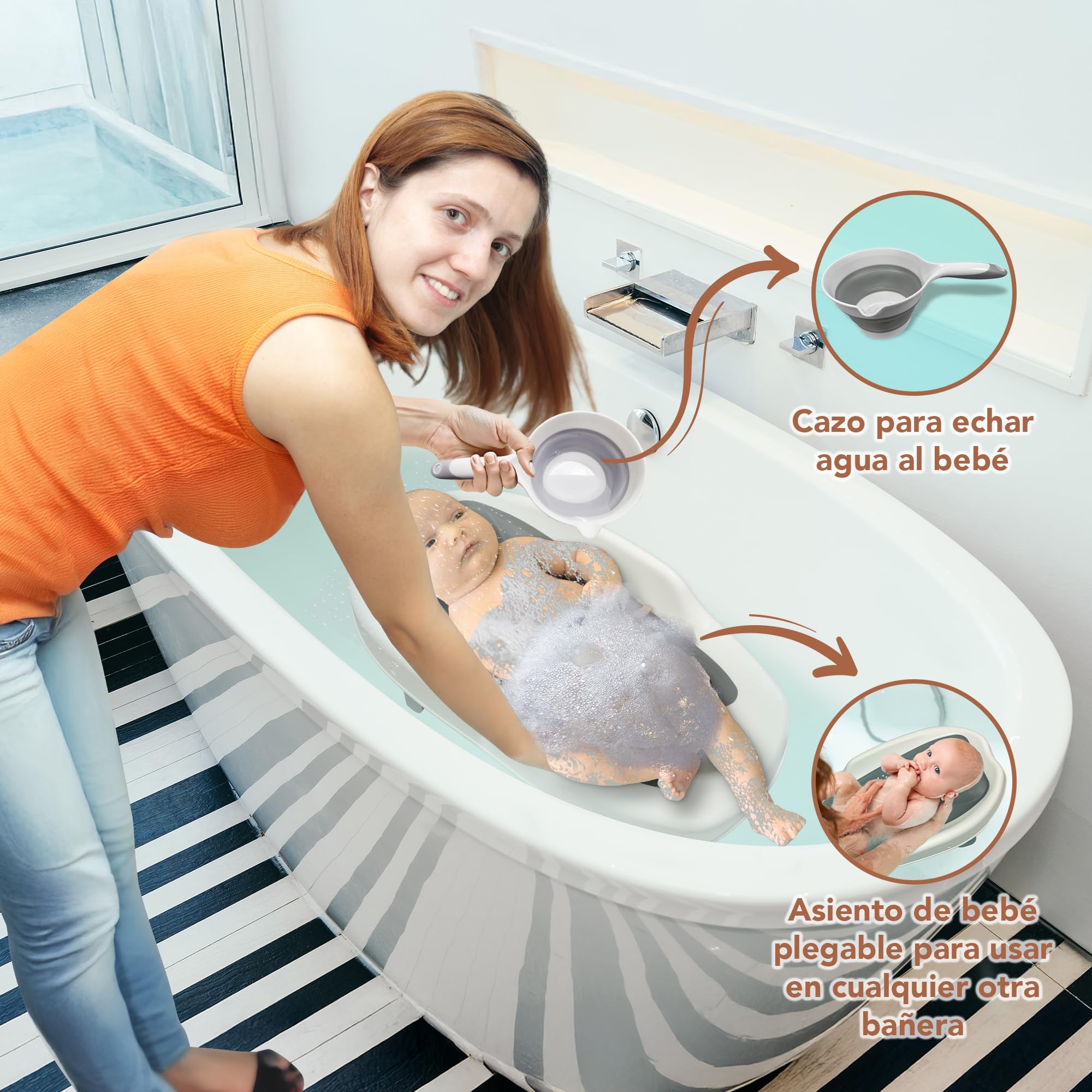 Bañera Bebe con Patas. Bañera Plegable Bebé con Silla Baño portatil Bañeras para Bebes Plegables con Soporte Metalico Antideslizante Tubo de Desagüe y Aclarador para Bebe