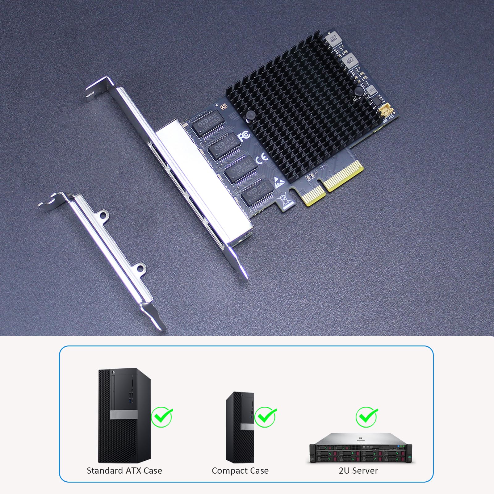 GLOTRENDS LE8245(A3) Scheda di rete a 4 porte Ethernet da 2.5Gb per PC desktop, 4 porte LAN RJ45, interfaccia PCIE X4, staffa standard e a basso profilo
