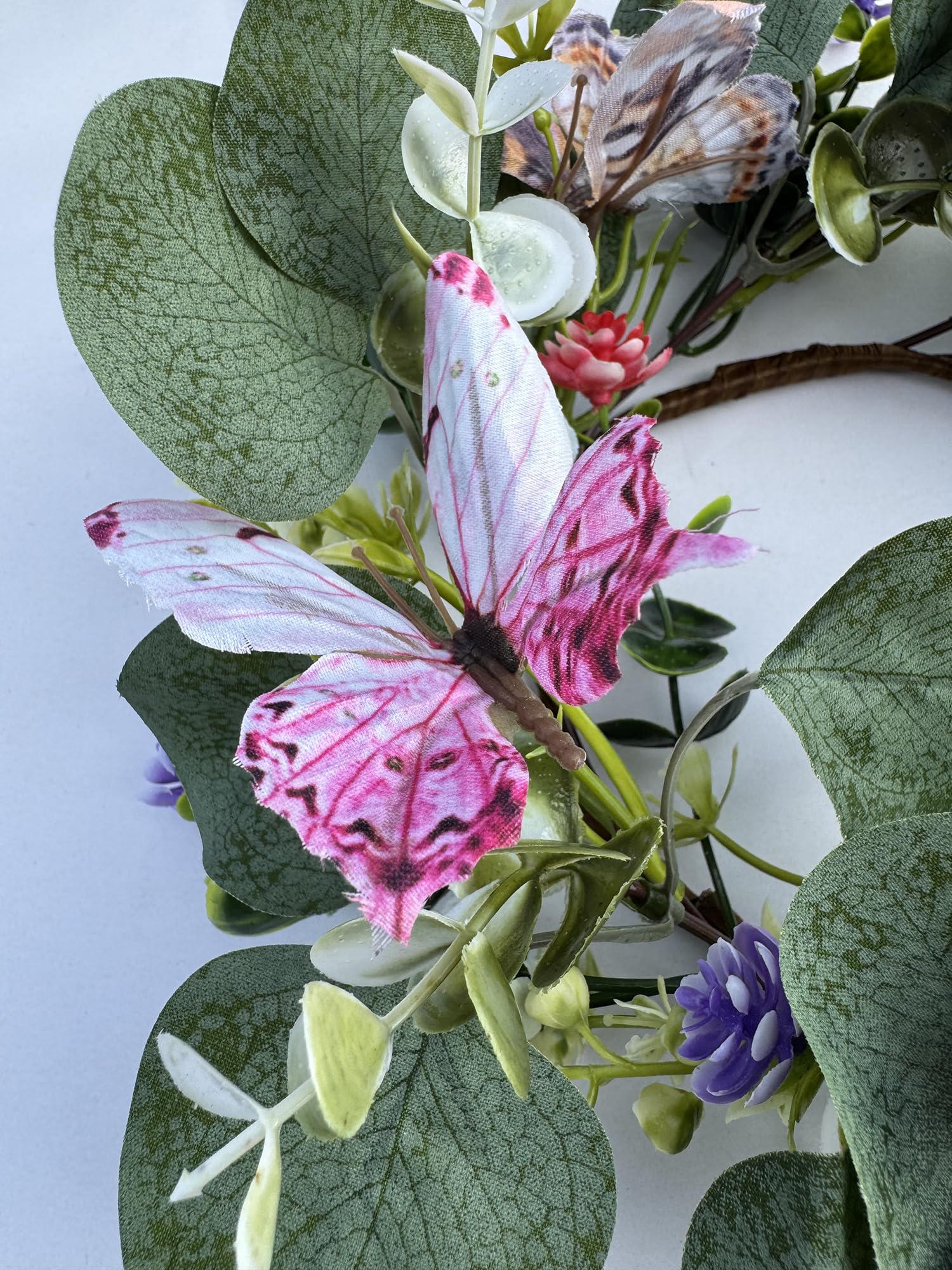 Set of 2 Butterfly Candle Rings Wreaths 4 inch Center, Spring Summer Floral Candle Holder Rings Artificial Butterflies with Eucalyptus Leaves Easter Candle Wreaths Rings