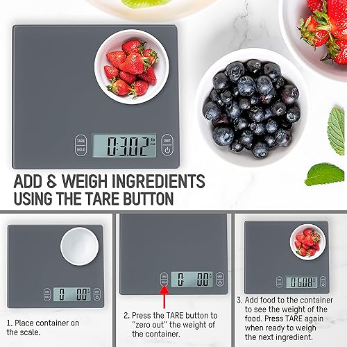 Miniatura 5 de Eat Smart - Báscula de cristal para cocina, 11 libras, color gris