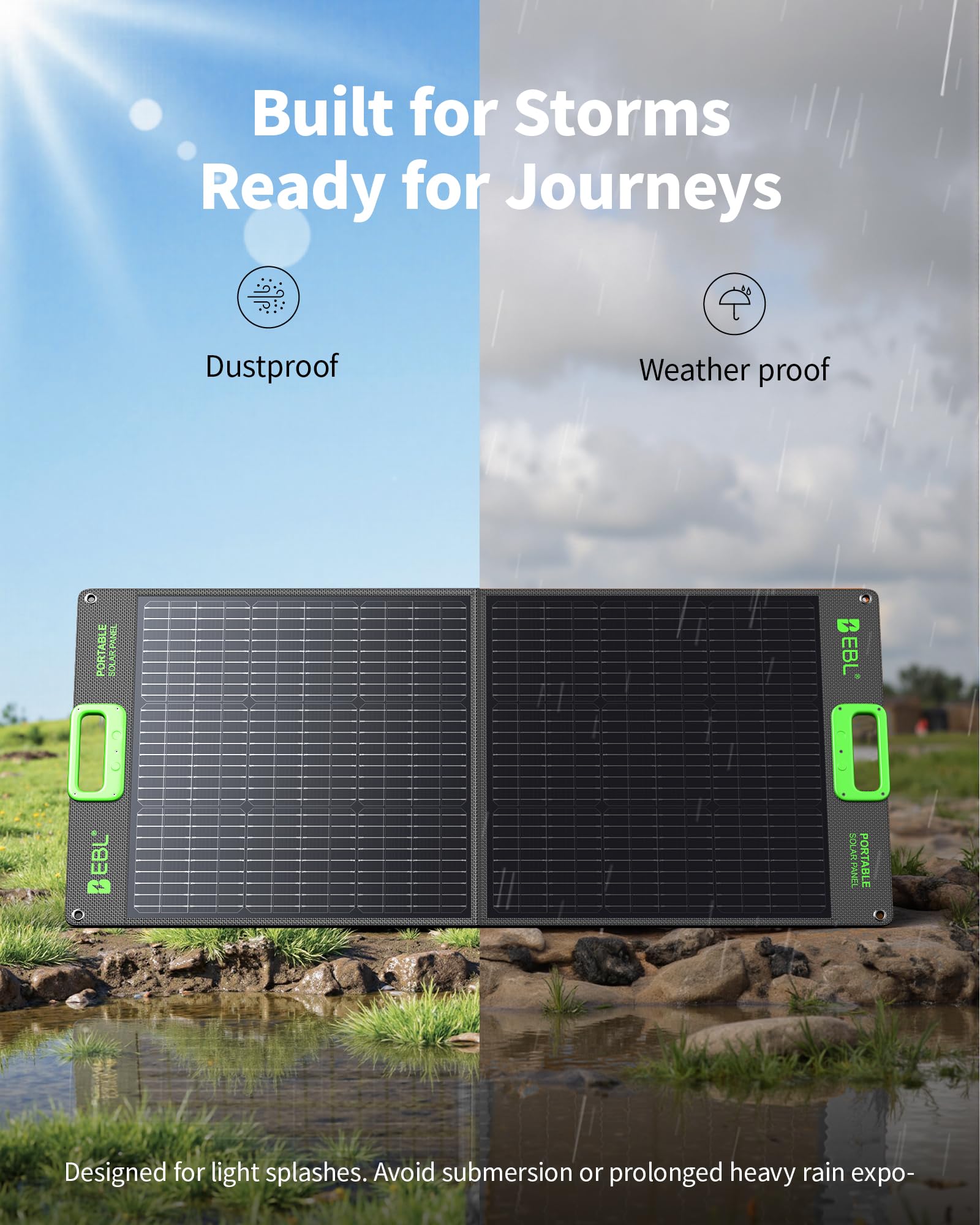EBL Solar Apollo - Panel solar portátil de 100 W (actualizado) para estación de energía 240/300/500/1000/1500/2000, con soporte ajustable y cable paralelo, impermeable IP65 para acampar al aire libre