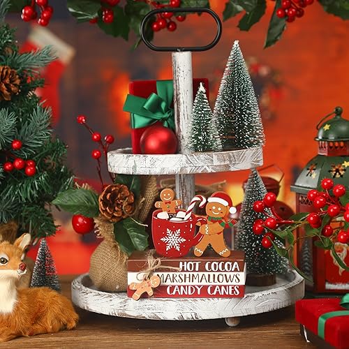 Miniatura 7 de Jetec 4 piezas de decoración de bandeja escalonada de Navidad de madera de hombre de jengibre para decoración de mesa de cacao caliente, decoración