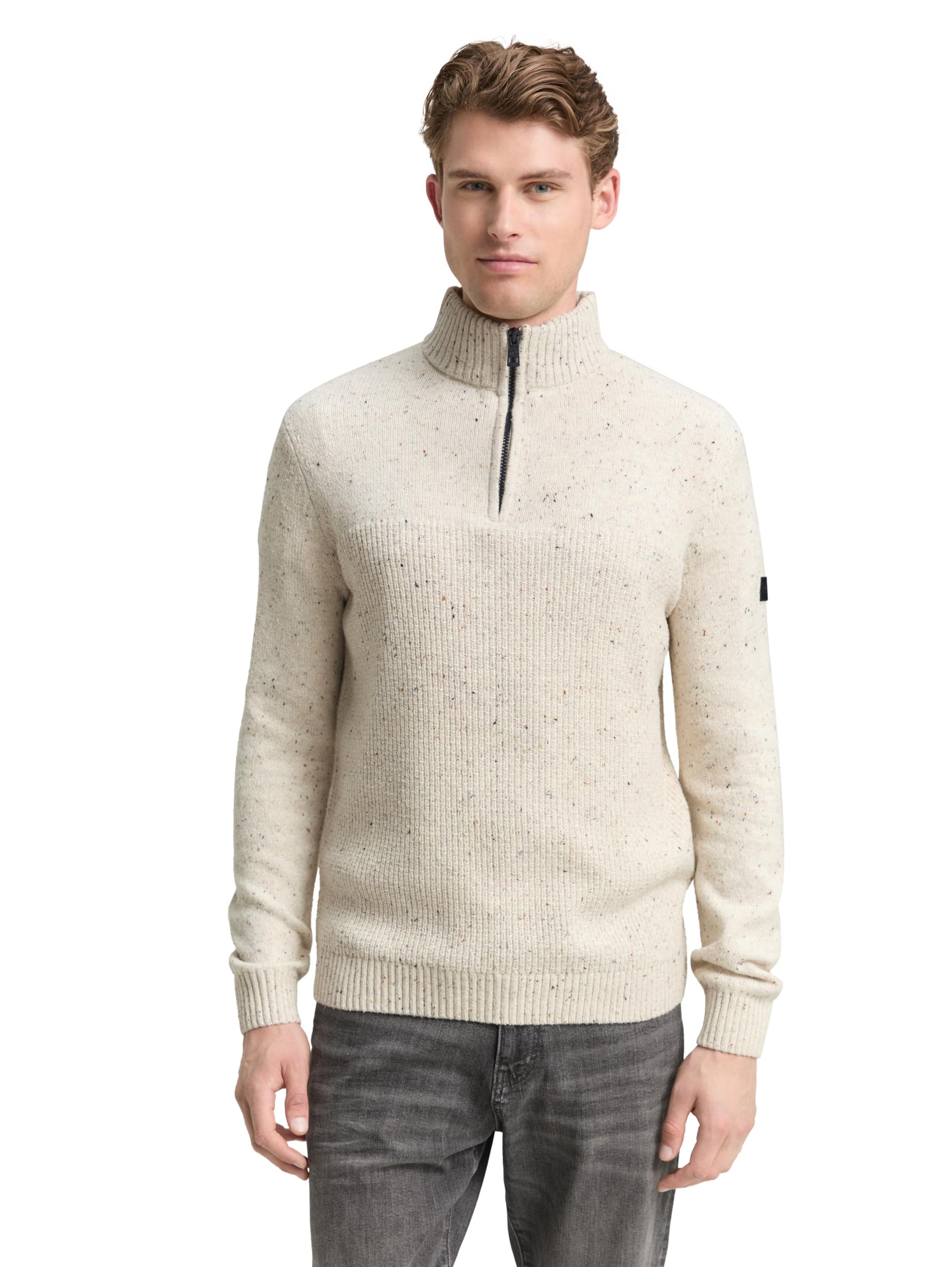 TOM TAILOR Herren Troyer Strickpullover mit Strukturmix