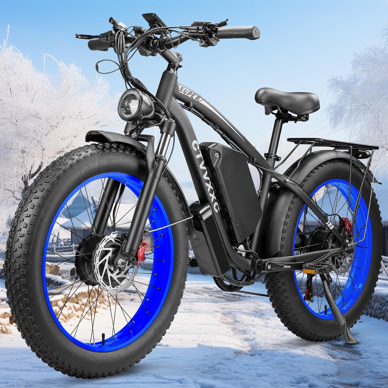 6000W Peak Dual Motor Ebike for Adults – 52V 34Ah Fast Electric Bike for Men Women 45 MPH,Up to 100 Miles,24″ Fat Tire Lockable Suspension Electric Bicycle for Snow Off-Road Commuter Mountain E-Bike