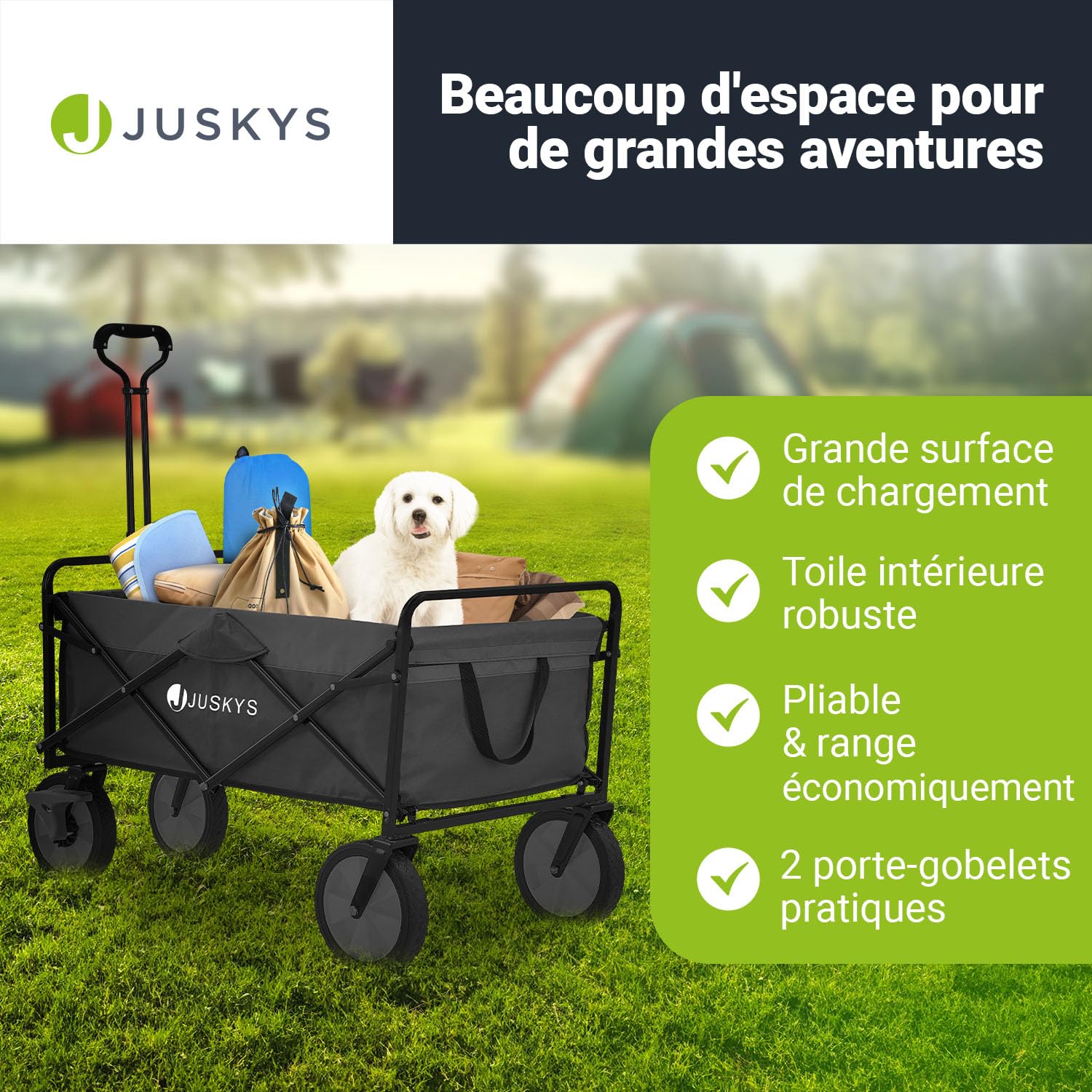 Juskys Chariot de Transport 100 kg – Remorque Pliante – Utilisation extérieure & Camping – Wagon Pliant Noir pour Plage