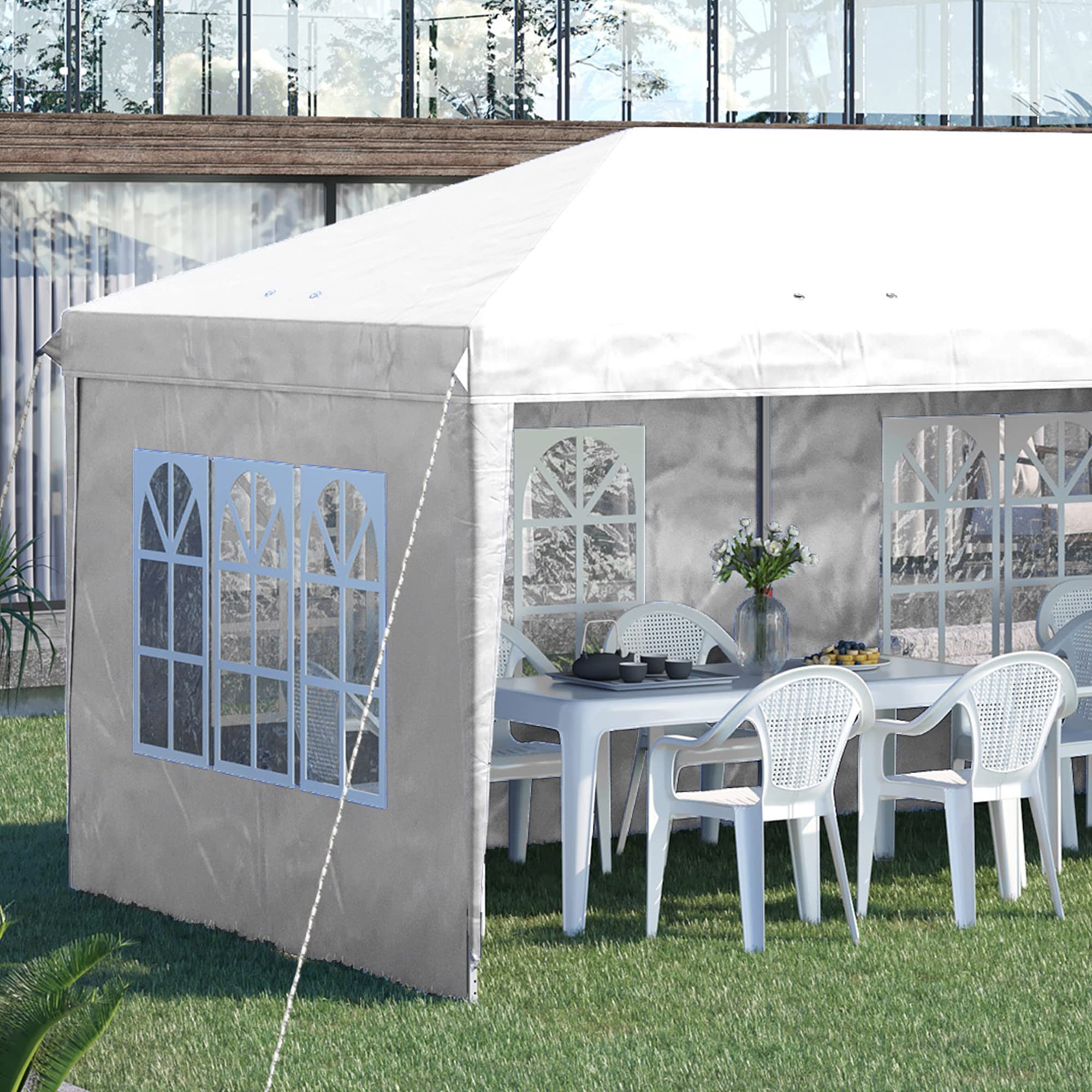 Outsunny Gazebo 6x3 m Pop Up Pieghevole Regolabile in Altezza Bianco | Gazebo da Giardino, Finestre, Pareti Removibili, Borsa per Trasporto, Acciaio, Poliestere