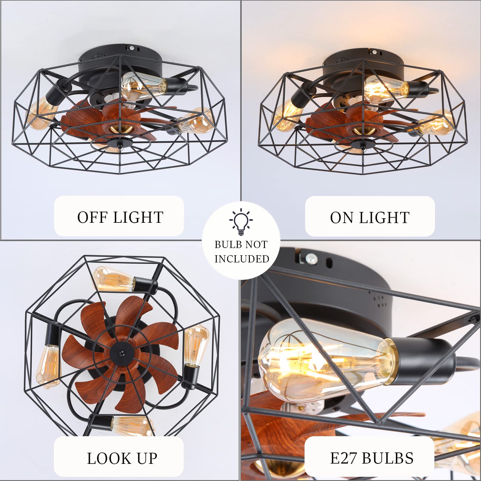 KNVSS LED Ceiling Fans With Lights And Remote Reversible 6 Speed Fan Light Ceiling Modern Silent Ceiling Fan Light For Living Room Bedroom-Black - View #6