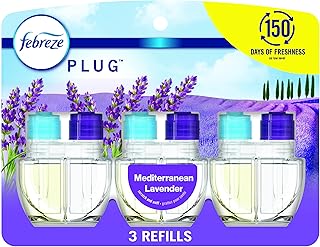 Febreze Plug In Air Freshener Scented Oil Refill, Odor Eliminator, Lavender, 3 Count