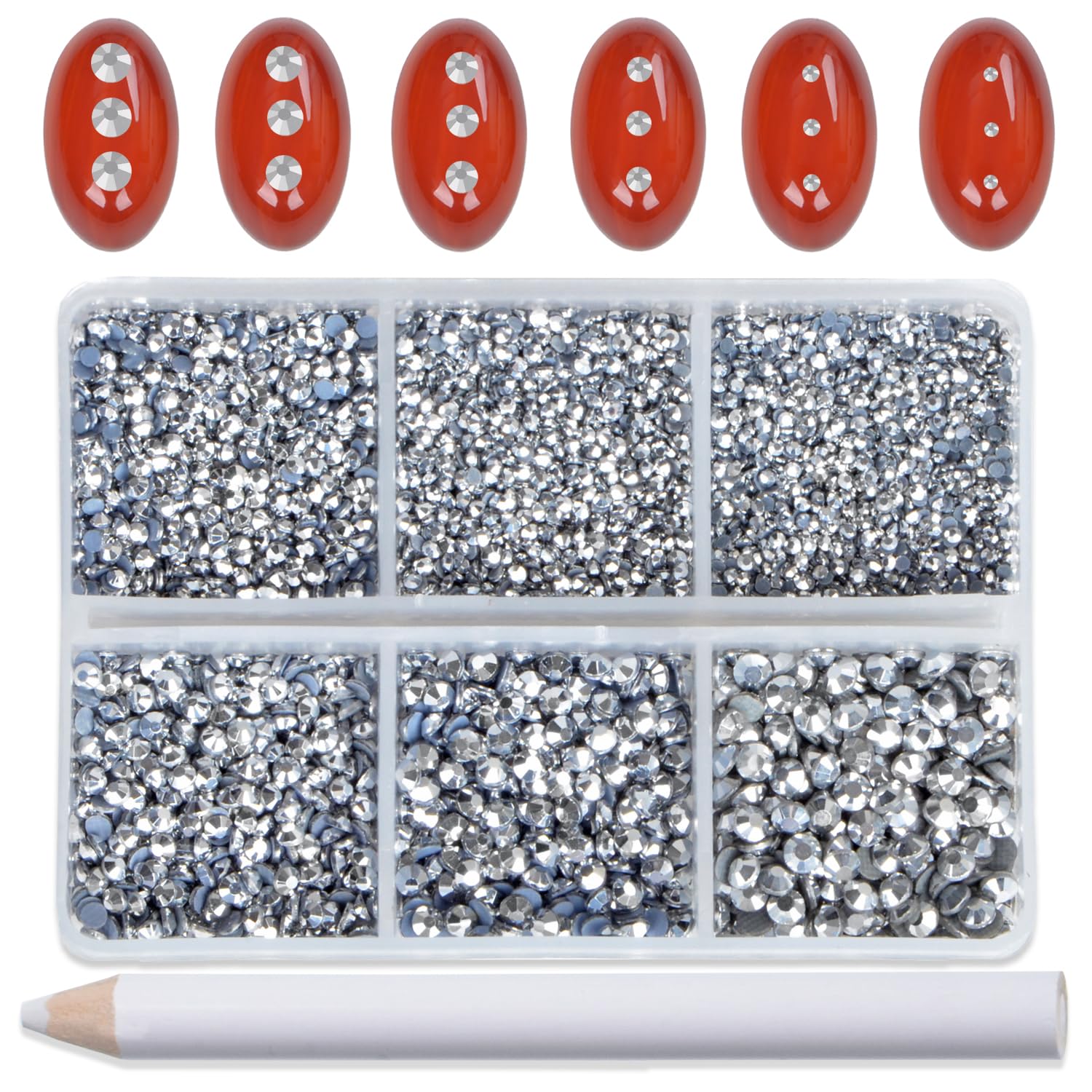 Bymitel Hotfix Crystal Rhinestones Round Gems for Crafts,Mixed 6 Sizes with Wax Pencil Kit, Labrdor1.3-3.2mm(SS3-SS12/8000pcs)