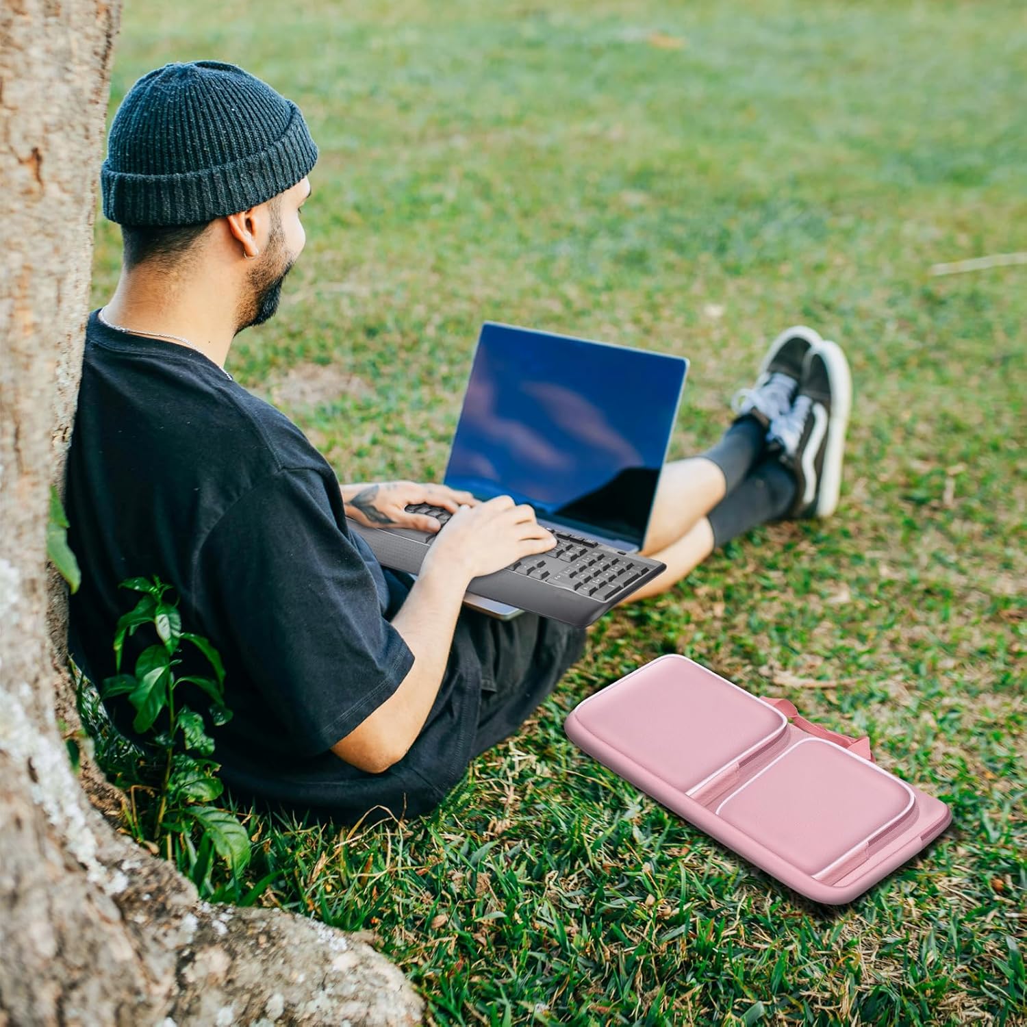 Travel Case for Logitech MK270/ MK345/ MK335/ MK955/ MK235, for HP 230, for Apple Magic Keyboard. Keyboards Carrying Storage Holder with Pocket for Logitech Mouse and USB Receiver (Box Only)-Pink - Image 7