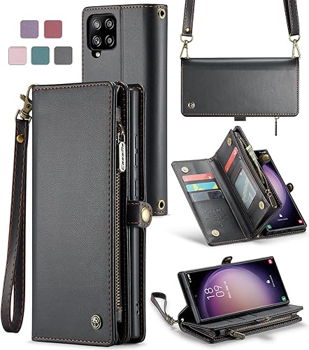 ASAPDOS Funda para Samsung Galaxy A42 5G, correa de piel sintética retro con cierre magnético, bloqueo RFID, tarjetero y soporte para hombres y