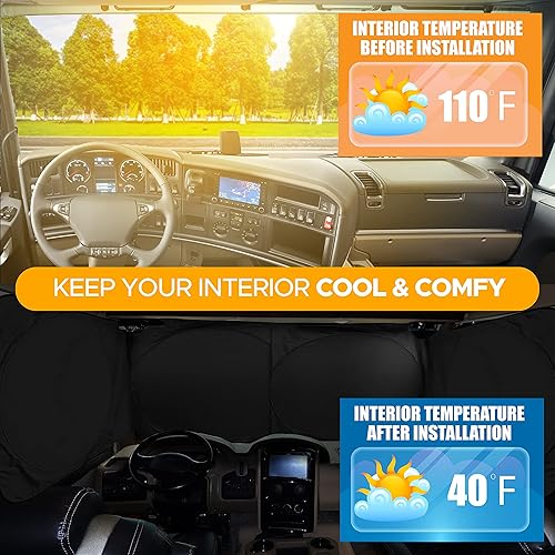 Miniatura 4 de EcoNour Parasol para parabrisas y ventanas laterales para camión de protección UV 240T para parabrisas de camión cobertura máxima para bloquear los
