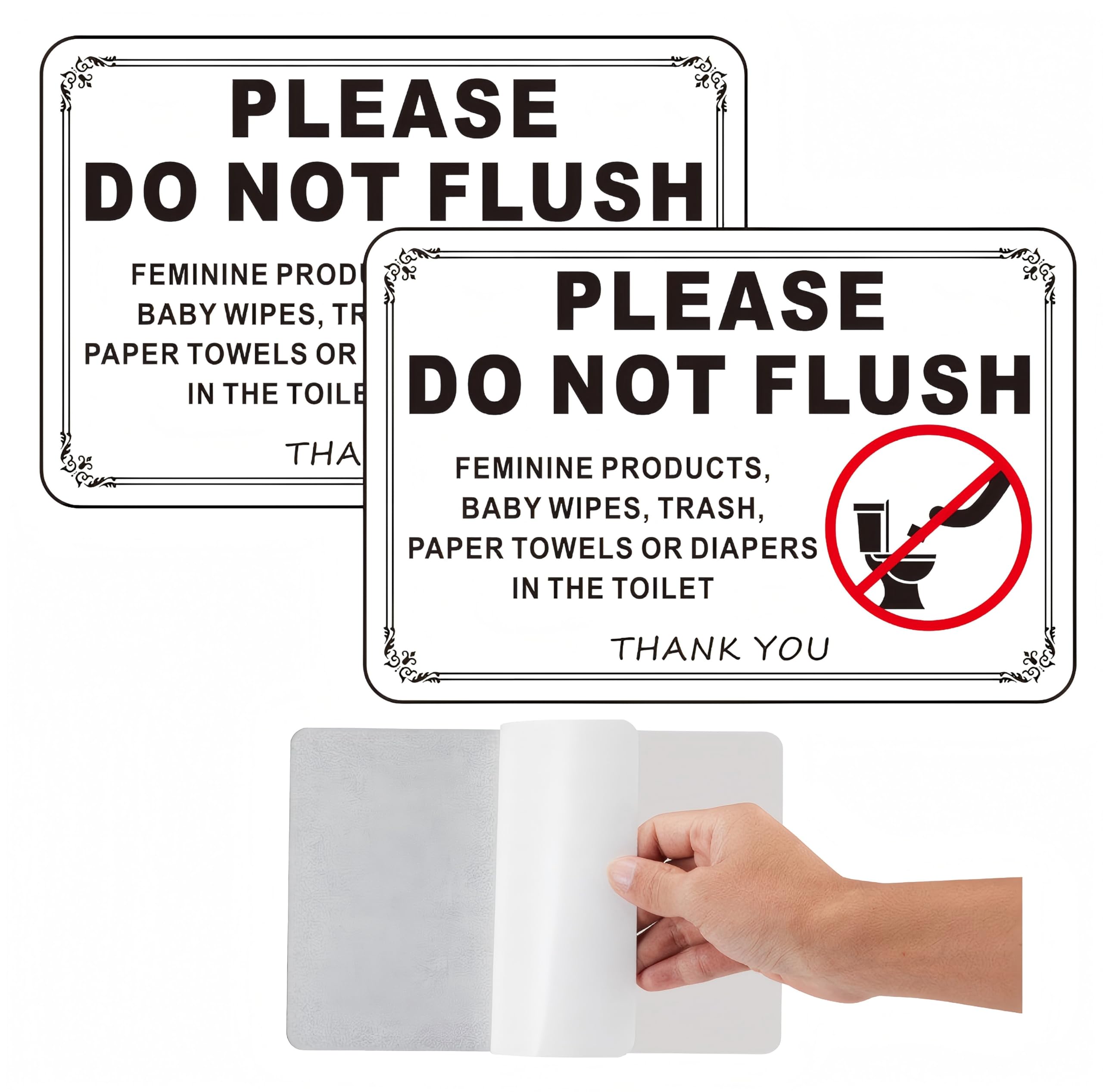 Photo 1 of (2 Pack) Do Not Flush Bathroom Signs - Do Not Flush Sign for Bathroom with Strong Self-Adhesive, No Drilling Needed - Ideal for Restrooms, Toilets, Public Washrooms, Hotels & Home Use (White)