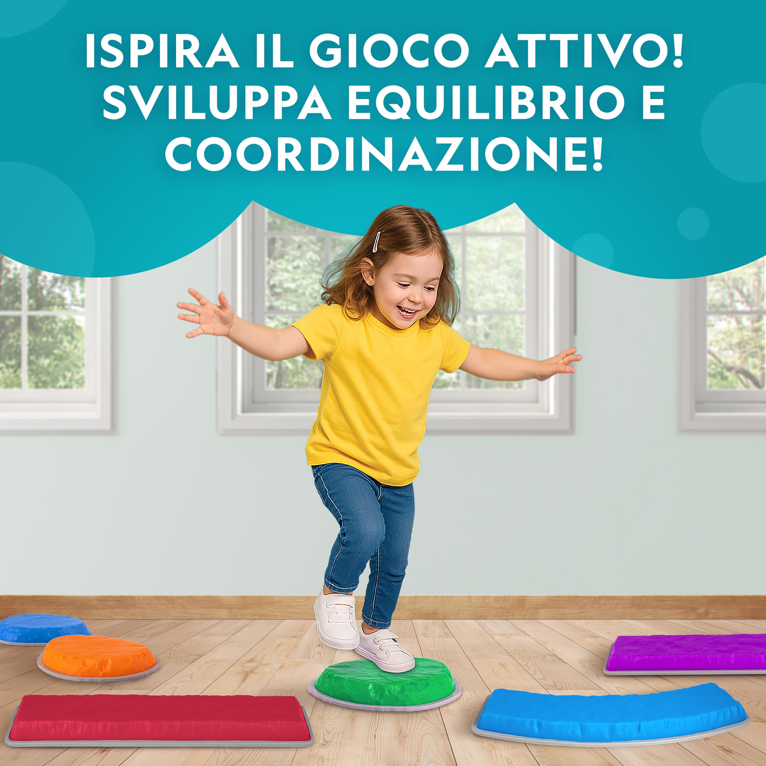Blue Marble National Geographic Kids Pierres D’Équilibre et Barres D’Équilibre – Set de Parcours d’Obstacles de 12 pièces pour Enfants 3+ avec dé en Mousse, Cartes Play & Learn et Base antidérapante