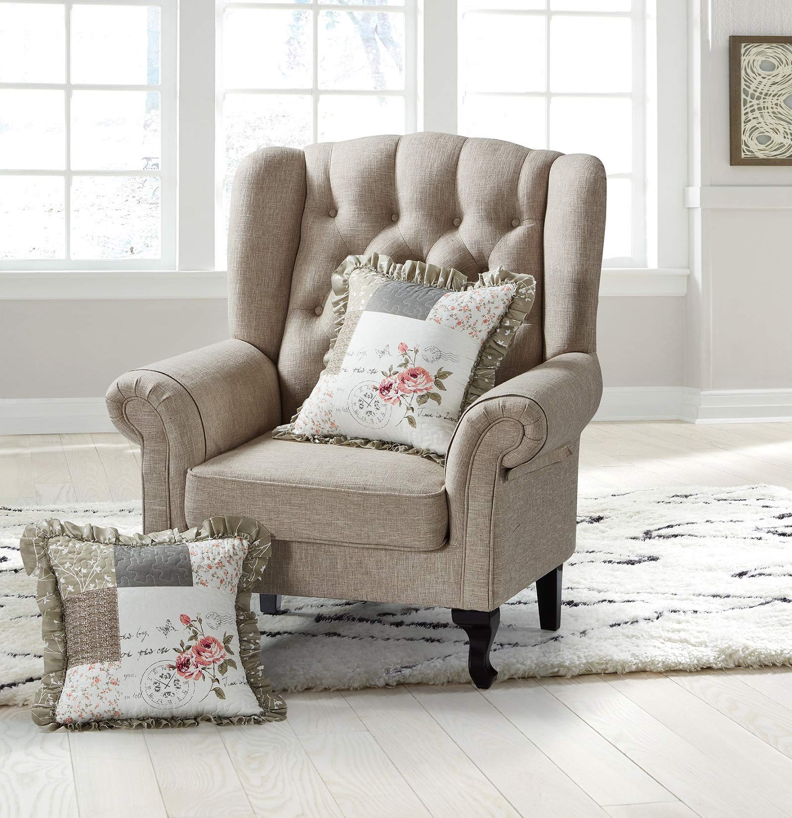 2er-Set Kissenbezüge Mit Rosen-Patchwork – 45x45cm, Gesteppt Mit Rüschen, Mikrofaser – Für Sofa, Bett & Auto