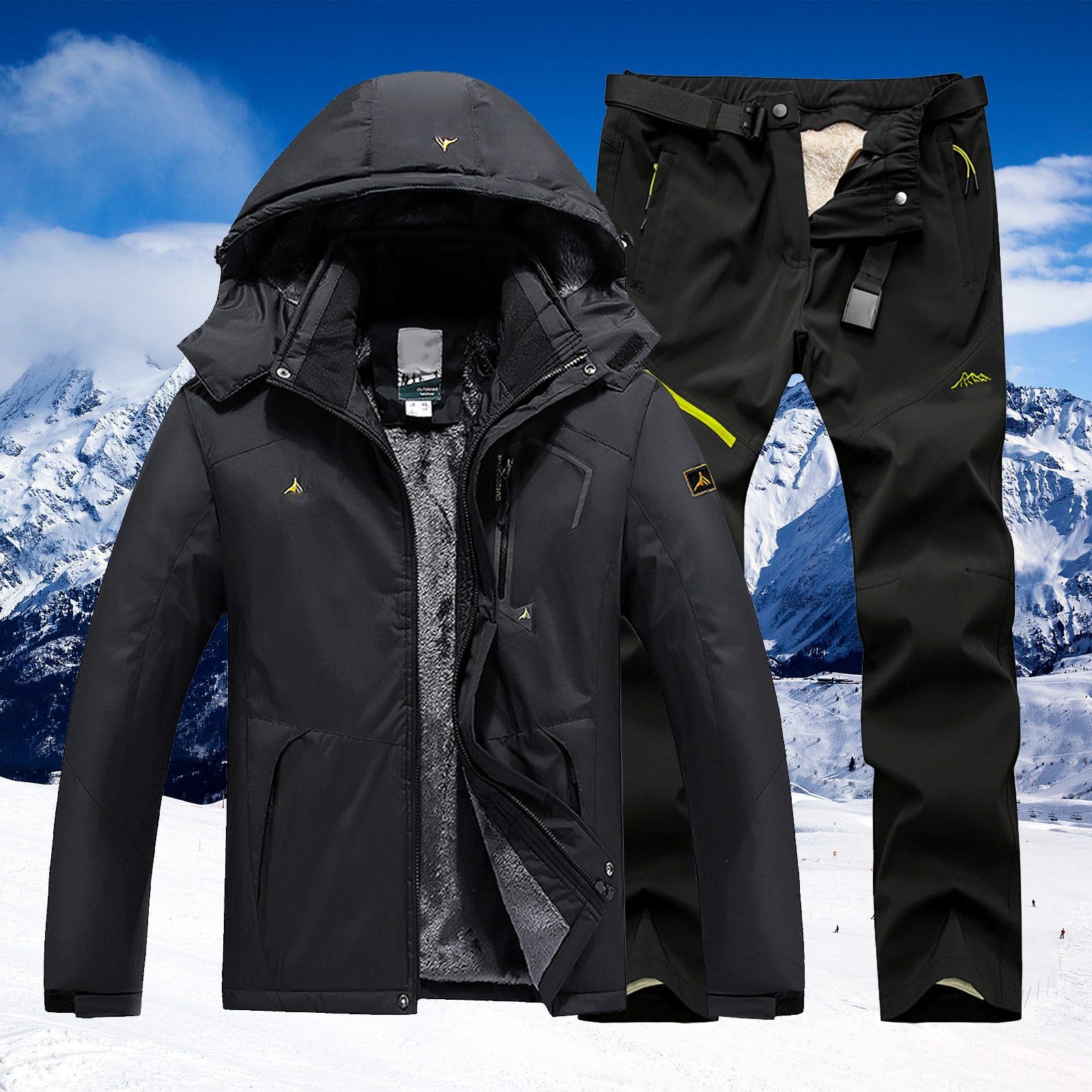 Combinaison Imperméable À Capuche - Coupe-Vent Combinaisons De Ski - Chaud D'hiver Vestes De Ski Et Pantalons Longs - Imperméables Combinaison De Neige - Veste Et Pantalon De Neige