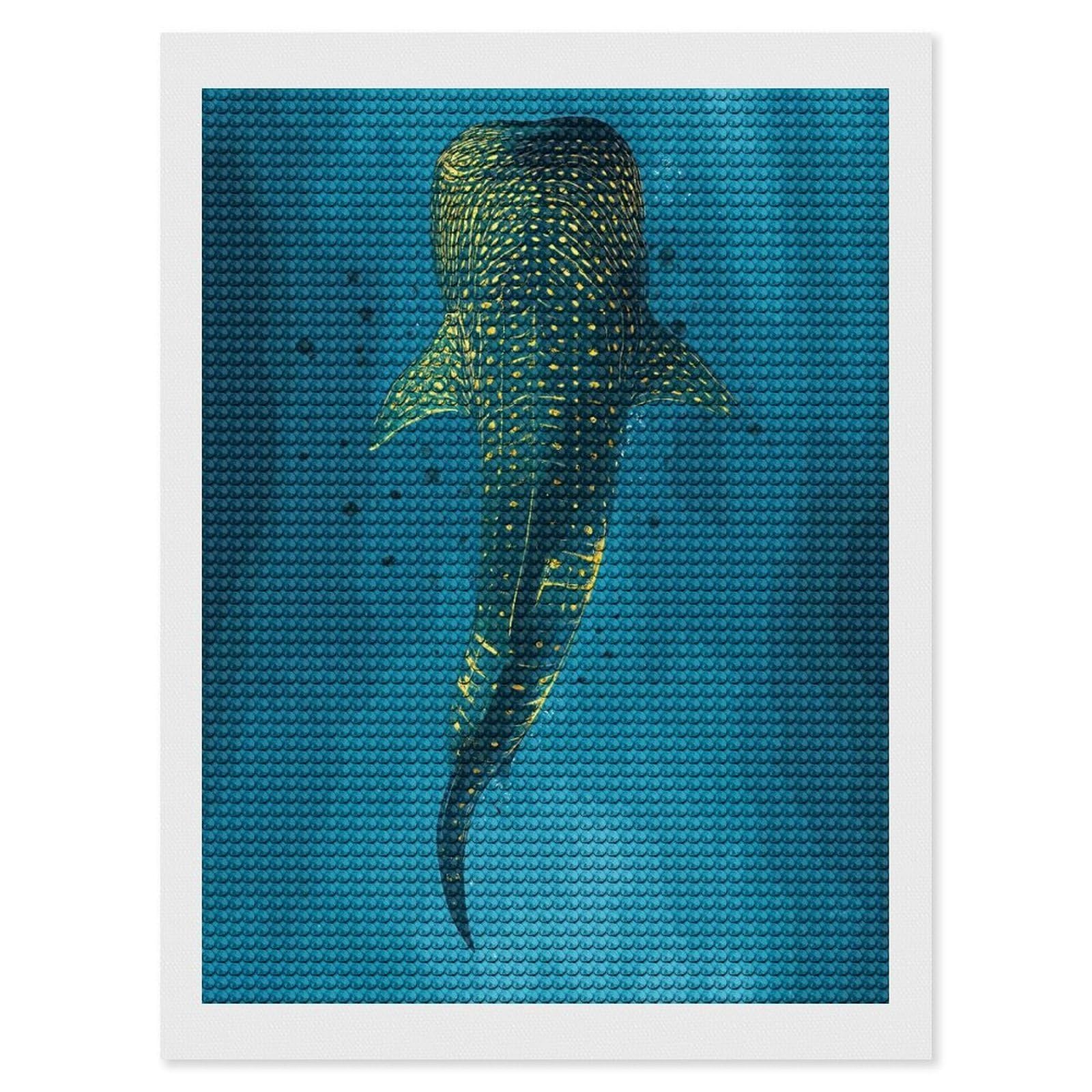 Junmoney Whale Shark in Blue Water Diamond Painting Canvas Kit 12"x16", Adhesive Canvas, Christmas Gift, Full Kit Included, Thoughtful Present