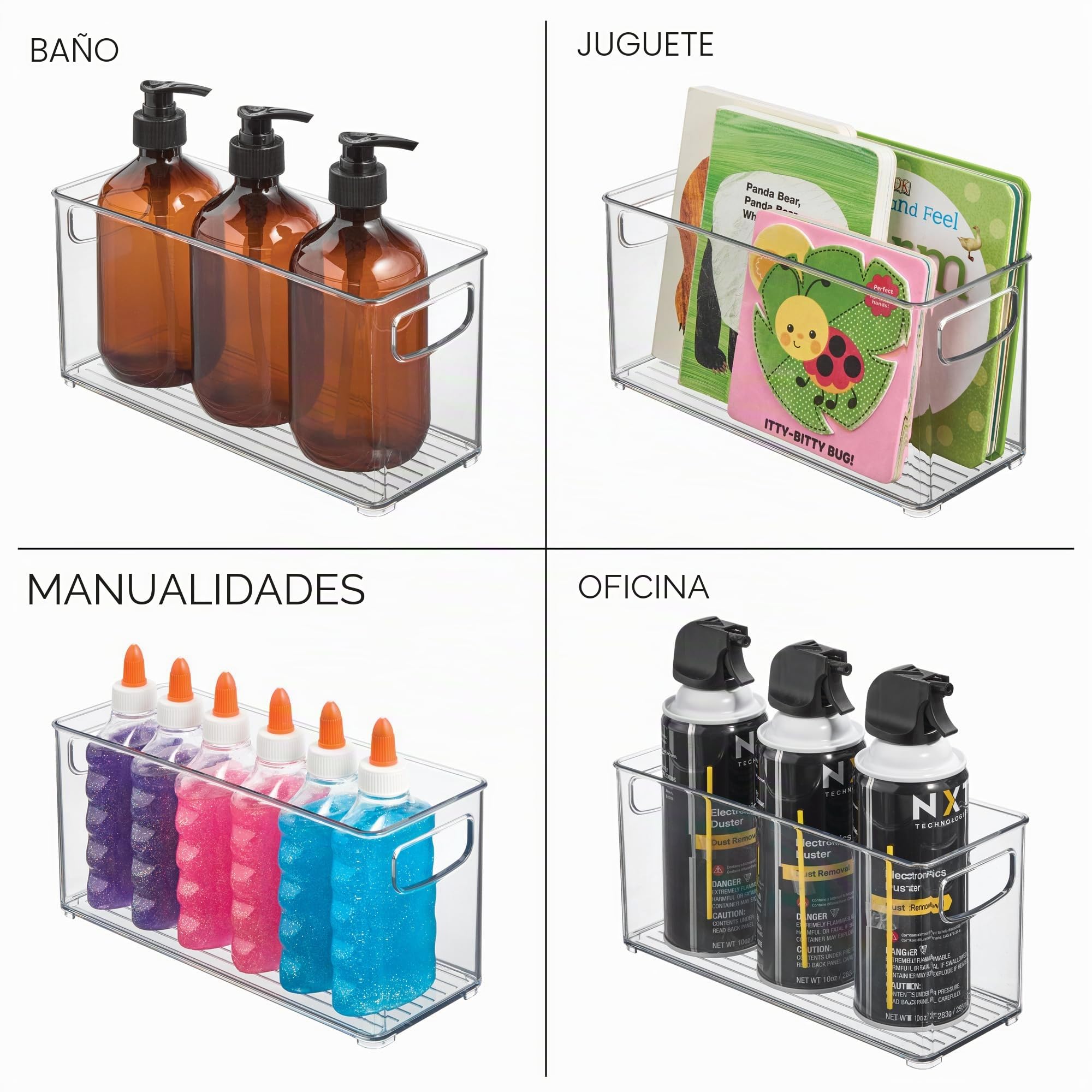 iDesign Juego de 4 organizadores de plástico reciclado al 50% para organizar la despensa y el armario, fabricados en USA; Juego de 4 contenedores en 2 tamaños, transparente