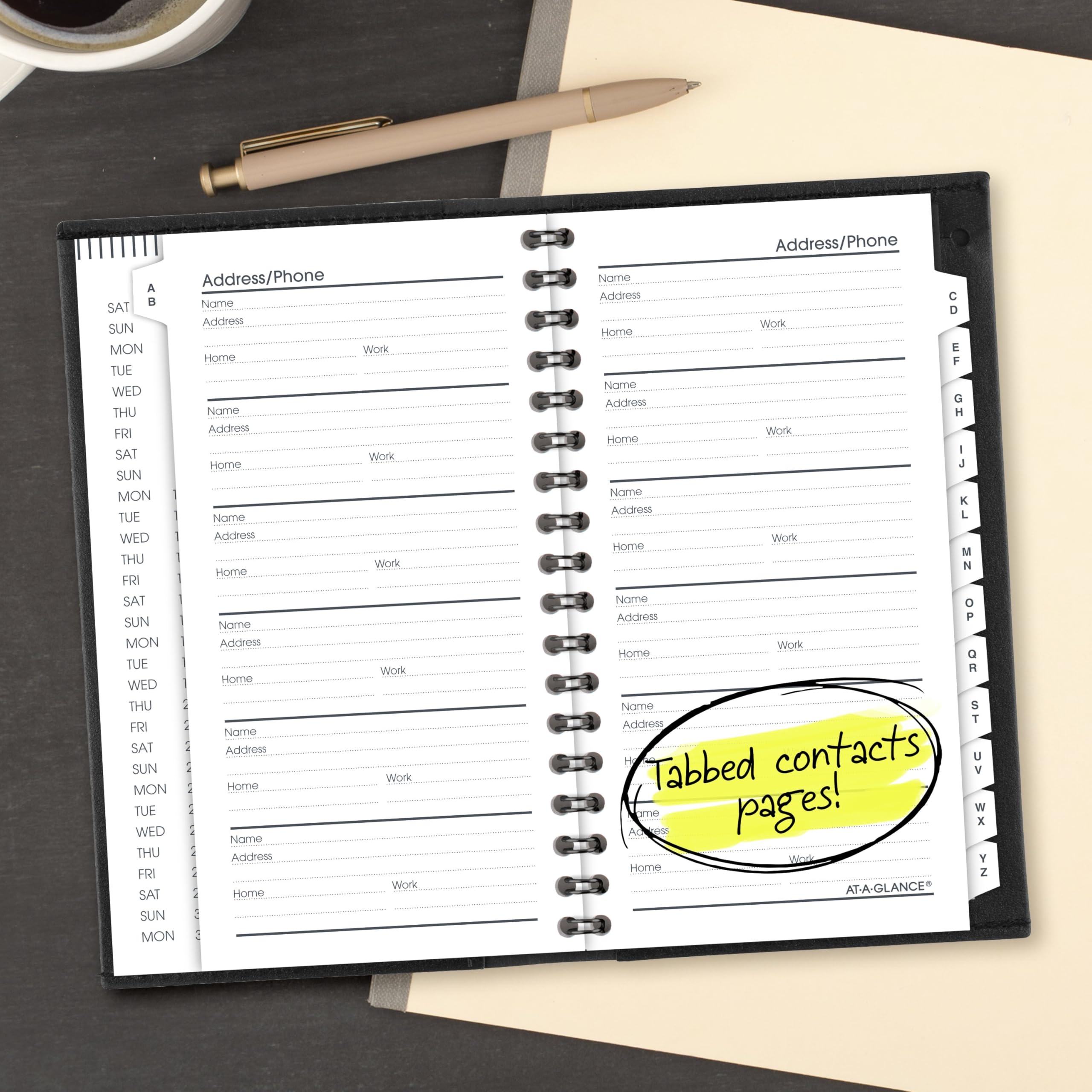 AT-A-GLANCE Agenda settimanale 2027, ricaricabile, 8,3 x 15,9 cm, formato tascabile, ogni ora, nero (700080527)
