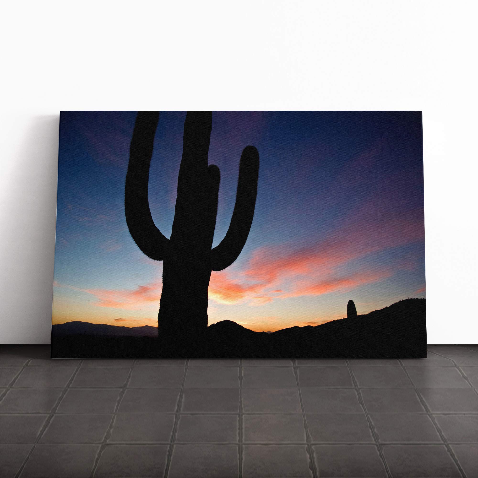 Landscape Arizona Sunset Cactus Canvas Print | Gallery Wrapped 30mm Frame Wall Art | 24x16 inches | Ready to Hang | Modern Floral Picture | Living Room Bedroom Lounge Office