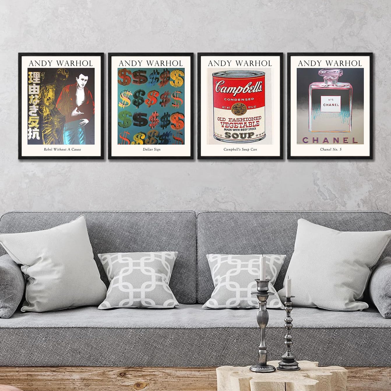 Set of 4 Andy Warhol Pop Art Framed Prints - 12x16 Wall Art Posters for Bathroom, Living Room, Bedroom Wall Decor - Famous Paintings Pictures