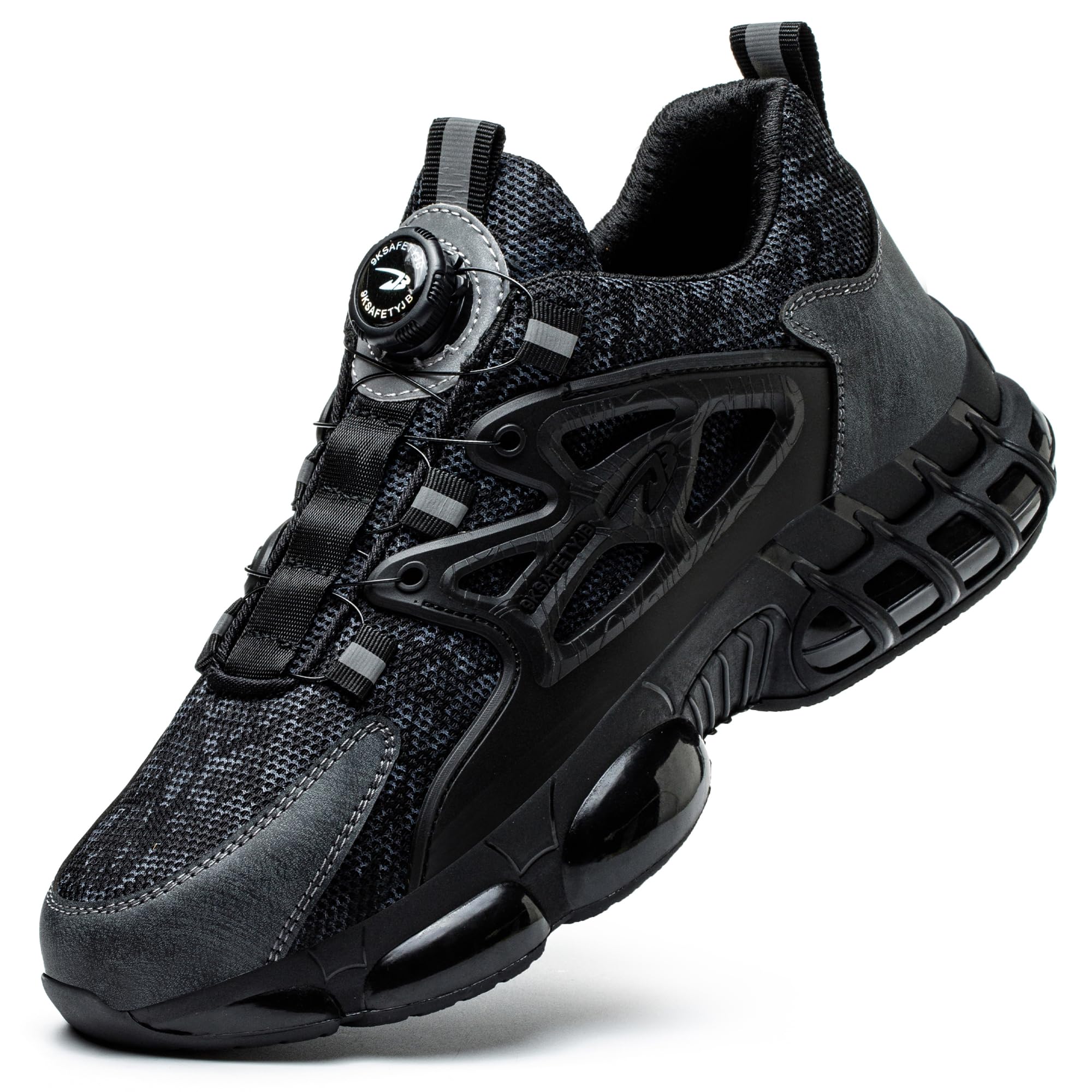 Scarpe da ginnastica di sicurezza da uomo e donna, con puntale in acciaio, traspiranti, con cuscinetto | Scarpe di sicurezza leggere a prova di puntale in acciaio a prova di puntale scarpe da ginnastica girevoli con fibbia