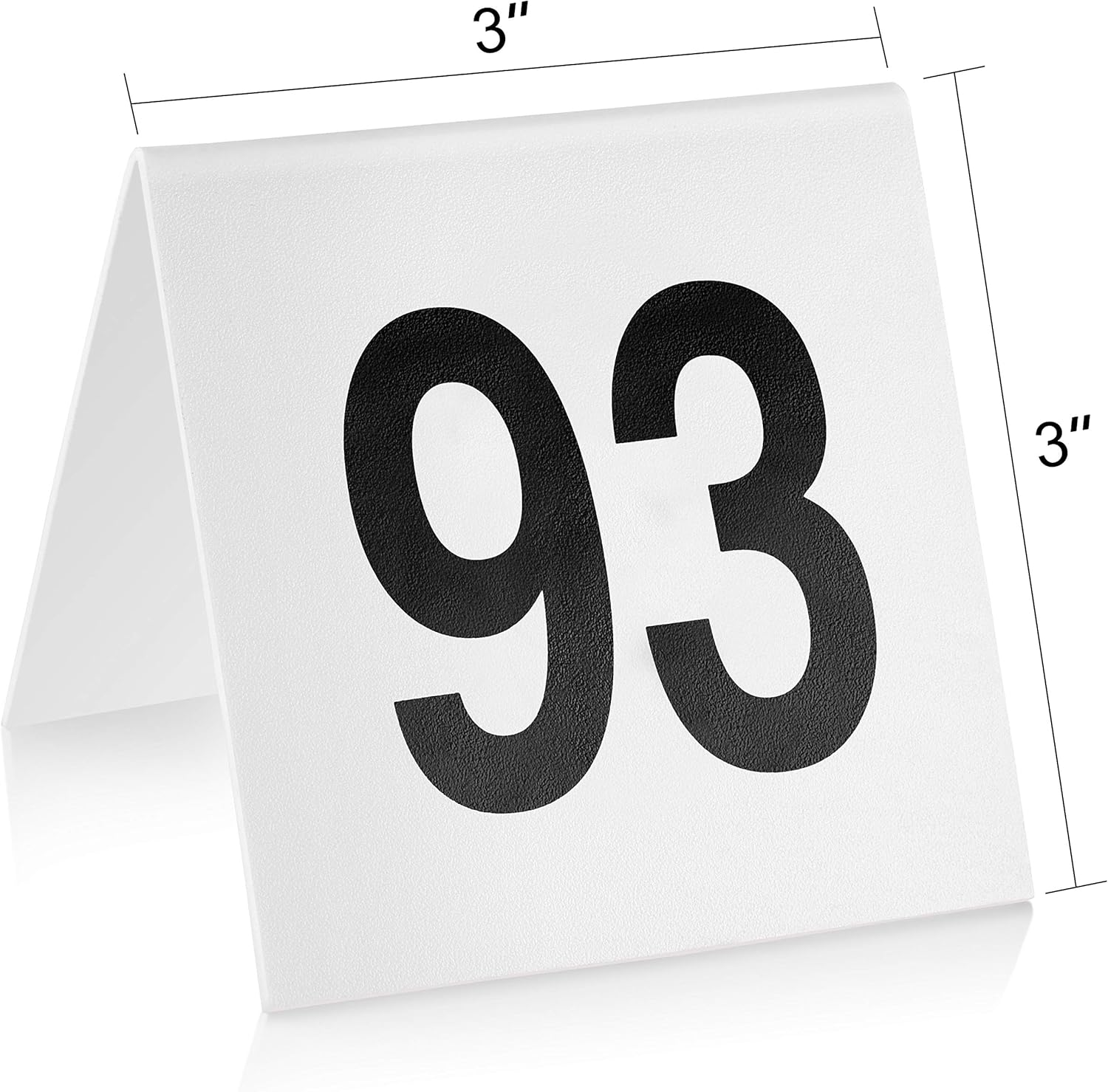 New Star Foodservice 27617 Stainless Steel Tent Style Table Number Card (White 76-100 (3" x 3"))