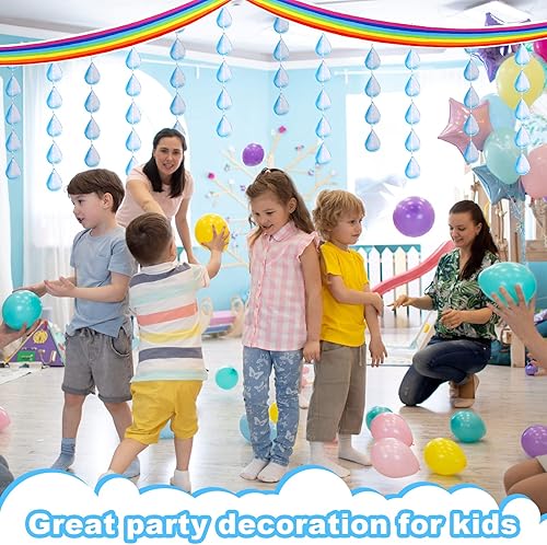 Miniatura 5 de Decoración de techo de arco iris para colgar, decoración de techo de nube de arco iris con guirnalda de gotas de lluvia, decoraciones de fiesta de