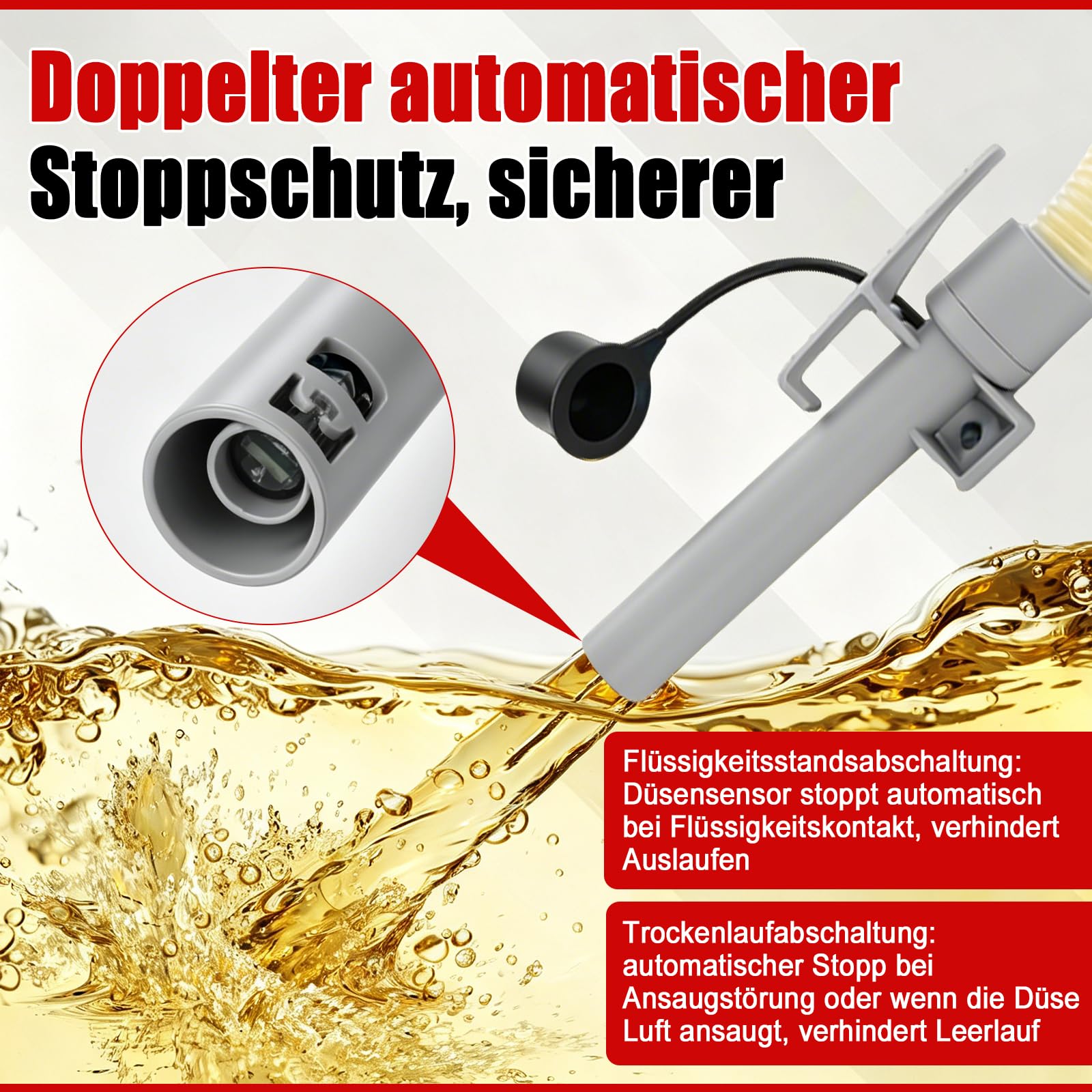 Kraftstoff Umfüllpumpe mit Auto-Stopp-Sensor,Aufladbare tragbare Dieselpumpe, Elektrische Transferpumpe mit 1.8M Schlauch, Dieselpumpe für Benzin, Diesel,Wasser und Öl