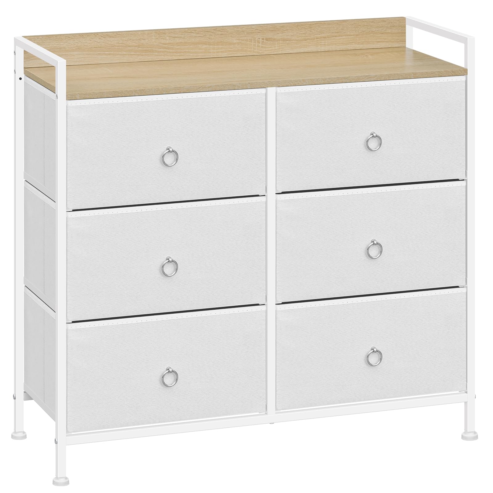 WOLTU Chest of Drawers Bedroom Storage Cabinet with 6 Fabric Drawers, Dresser Hallway Storage Unit with Open Shelf, Steel Frame, Living Room Sideboard, White, SSK010ws