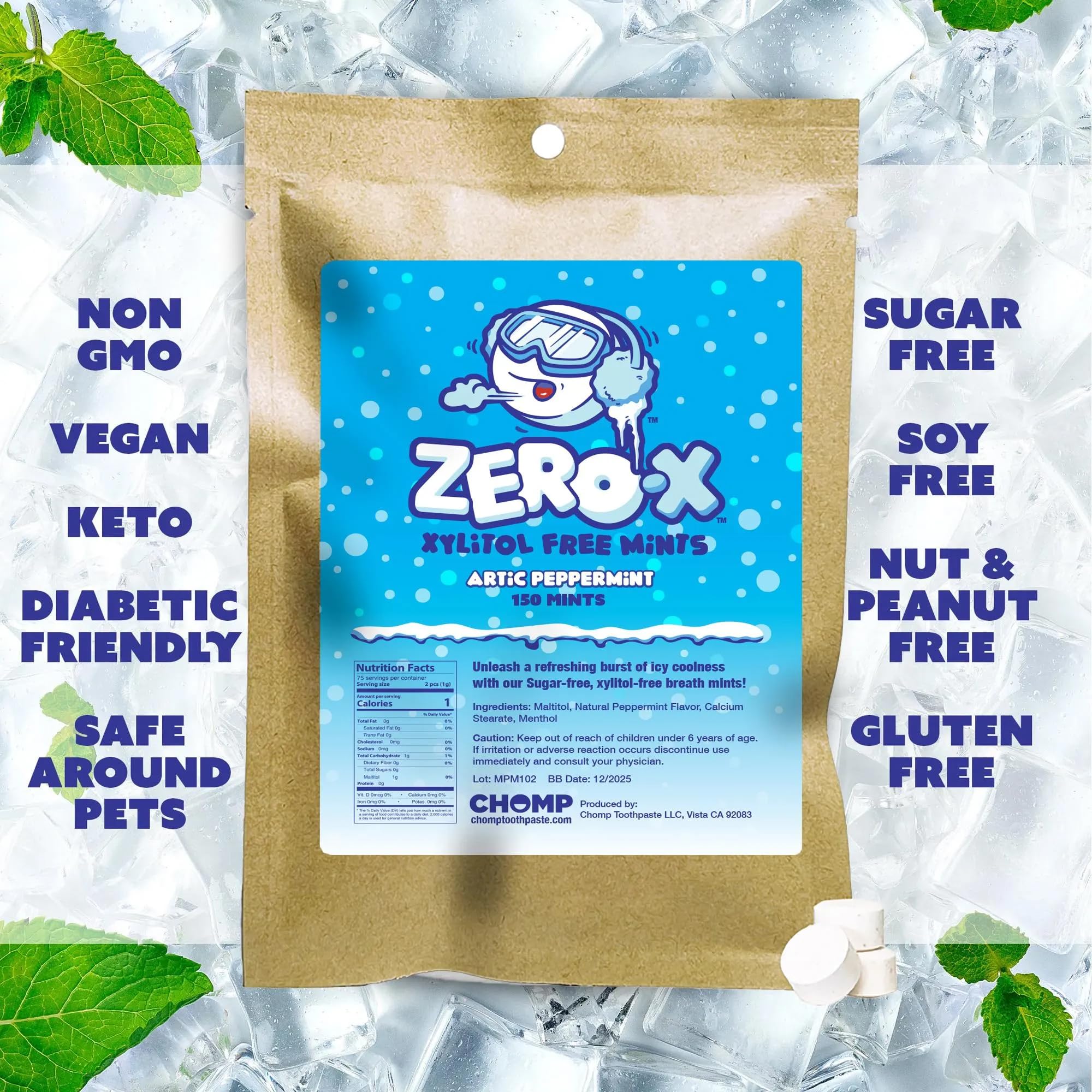 Amazon.com : Chomp Zero-X Xylitol-free, Sugar-free breath mints
