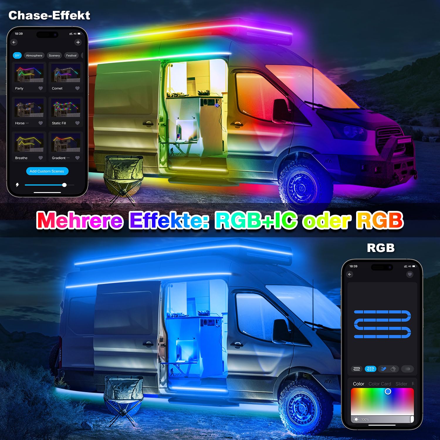 Lichaser 10M LED Streifen für Wohnmobile, Wasserdicht 12V LED Lampen für Wohnmobile IP67 RGB+IC mit App und Fernbedienung, Wohnmobilbeleuchtung für den Innen und Außenbereich für Markise Wohnwagen