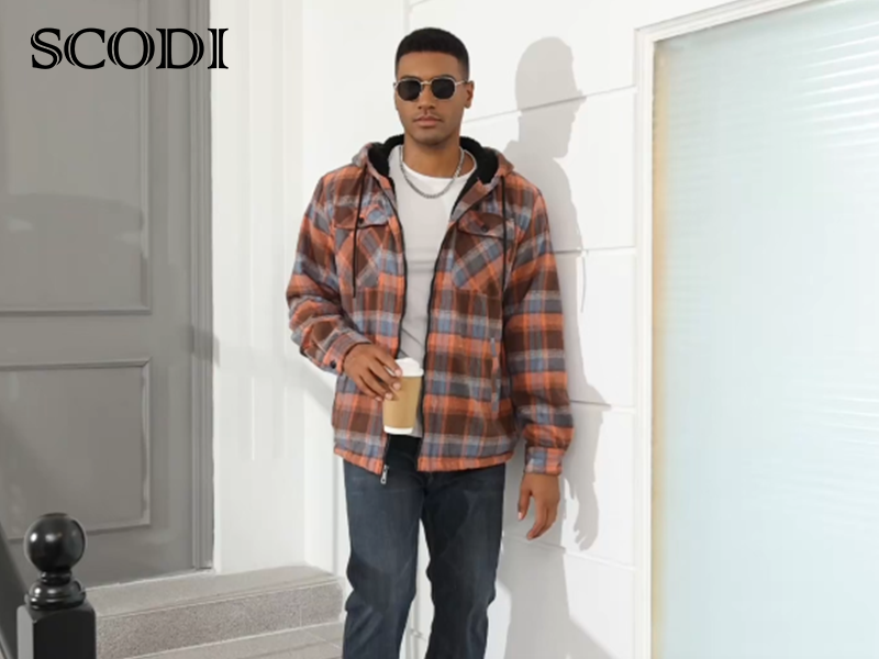 RGOT Chaquetas Para Hombre – Abrigo Con Cremallera Y Estampado De Cuadros De Búfalo Sin Capucha (Color Blanco Y Negro, Talla : XL