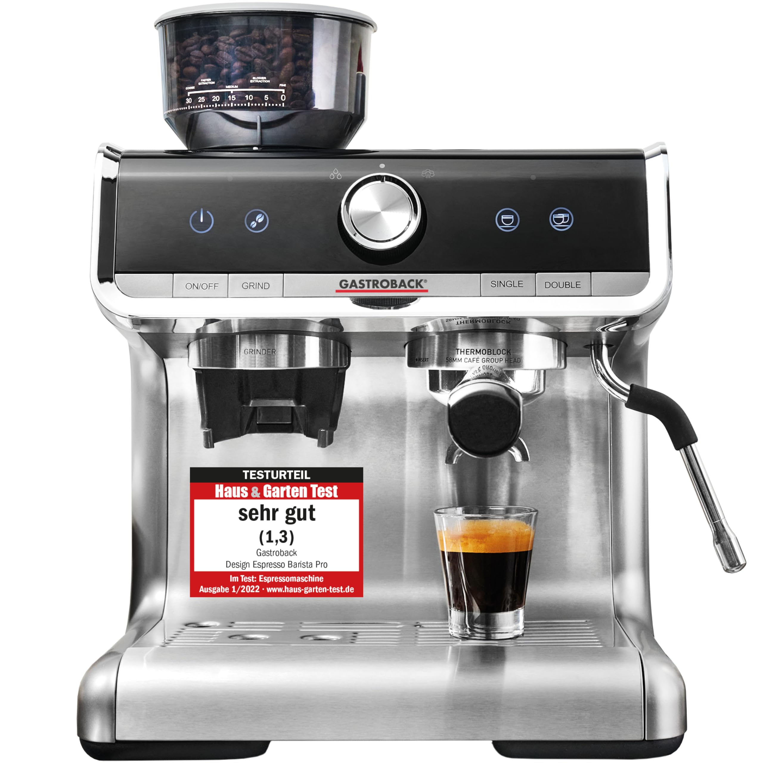 Espresso Barista Pro design, black, stainless steel silver