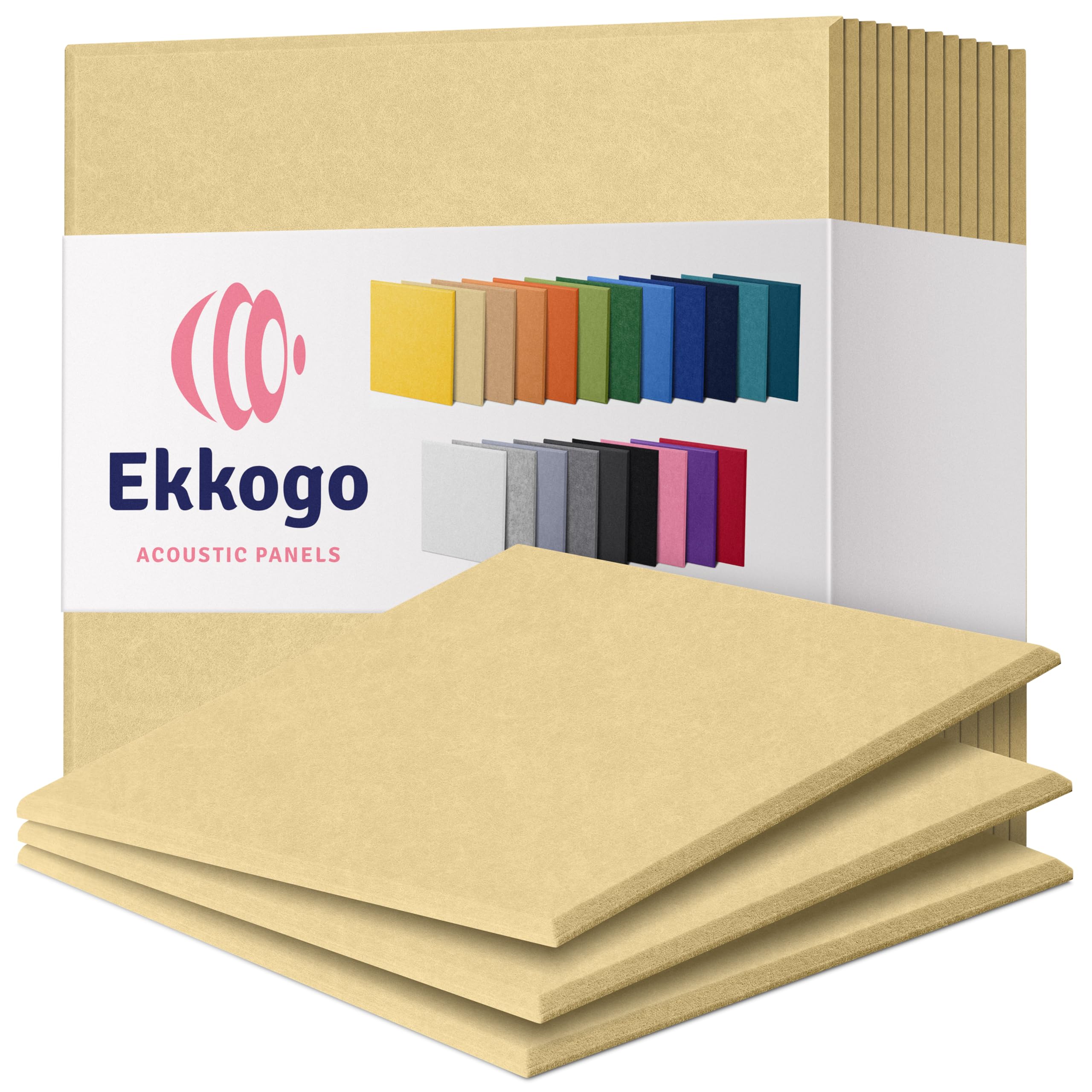 Acoustic Panels 12-Pack Soundproof Wall Panels 12"X12"X0.4" Sound Panels High Density Sound Dampening Panels - [Cancun Sand Square]