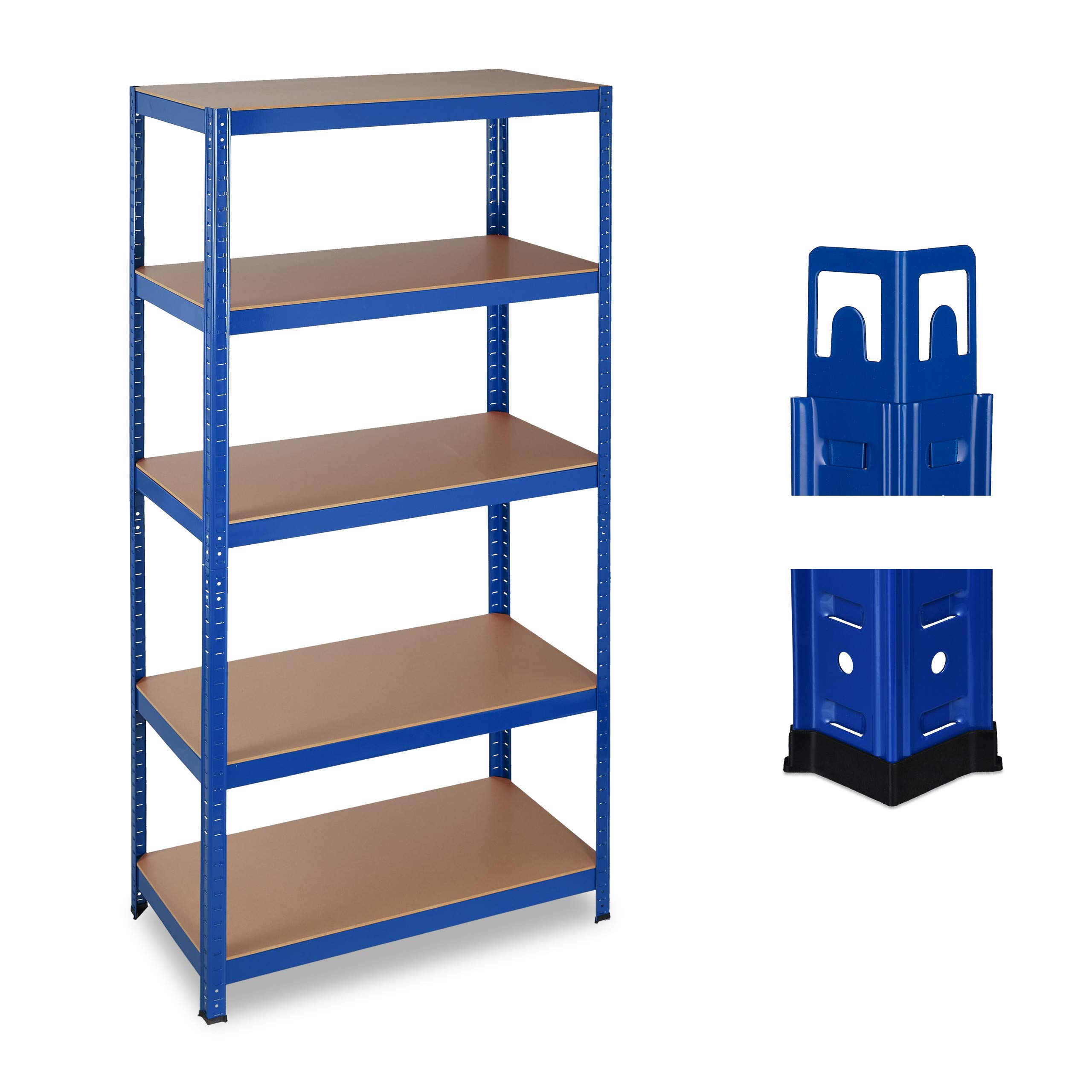 Relaxdays Estantería de Carga Pesada, 875 kg, Cinco estantes, Sistema de ensamblaje, 180x90x45 cm, Acero & MDF, Azul