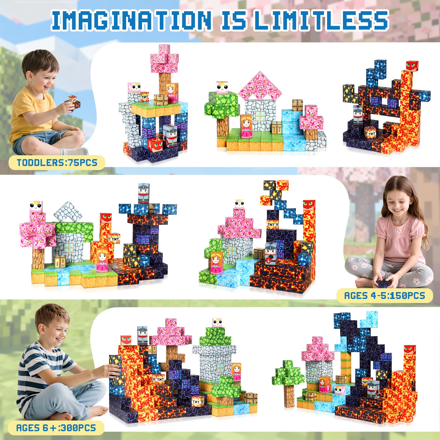 COOLJOYA Costruzioni Magnetiche per Bambini, 150Pezzi Costruzioni Magnetiche per Bambini 3 Anni, Giocattoli Sensoriali STEM Giocattoli da Costruzione 3 4 5 6 7 8 Anni riponibili